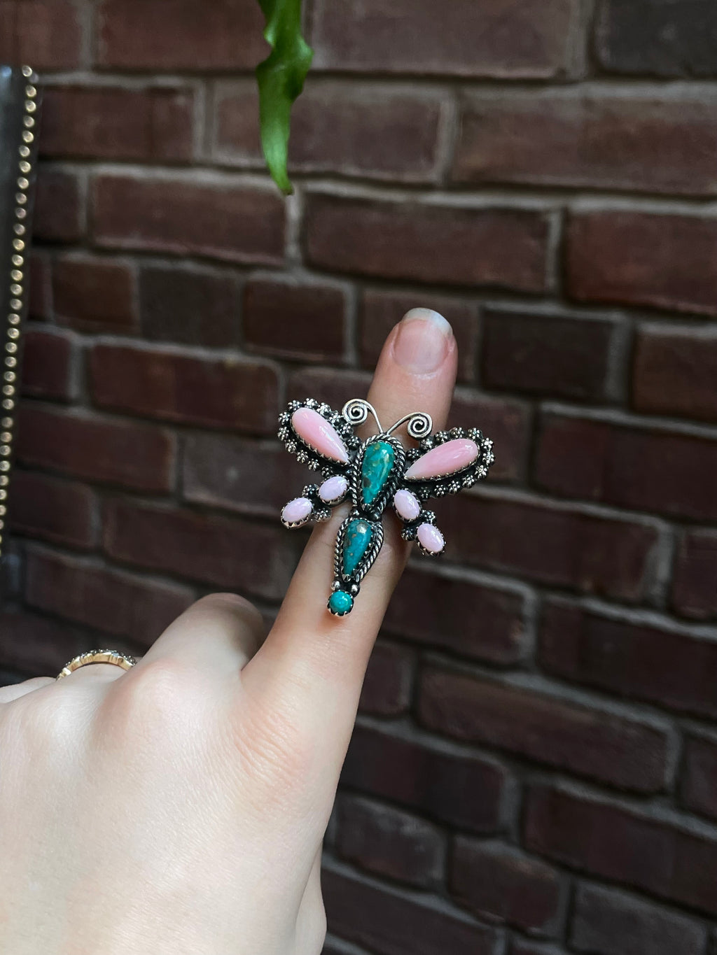 Pink Conch Kingman Turquoise Dragonfly Ring | 925 Sterling Silver | Size 7 E293