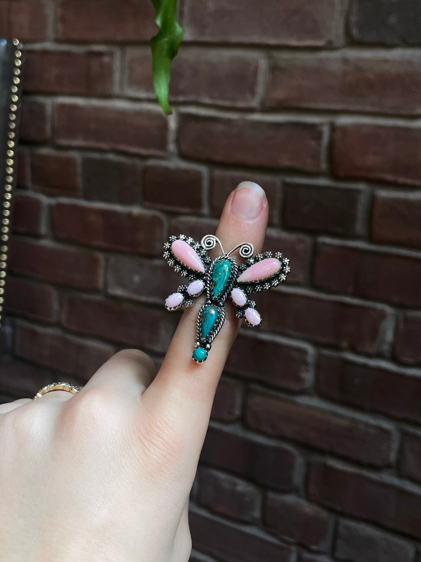 Pink Conch Kingman Turquoise Dragonfly Ring | 925 Sterling Silver | Size 7 E293