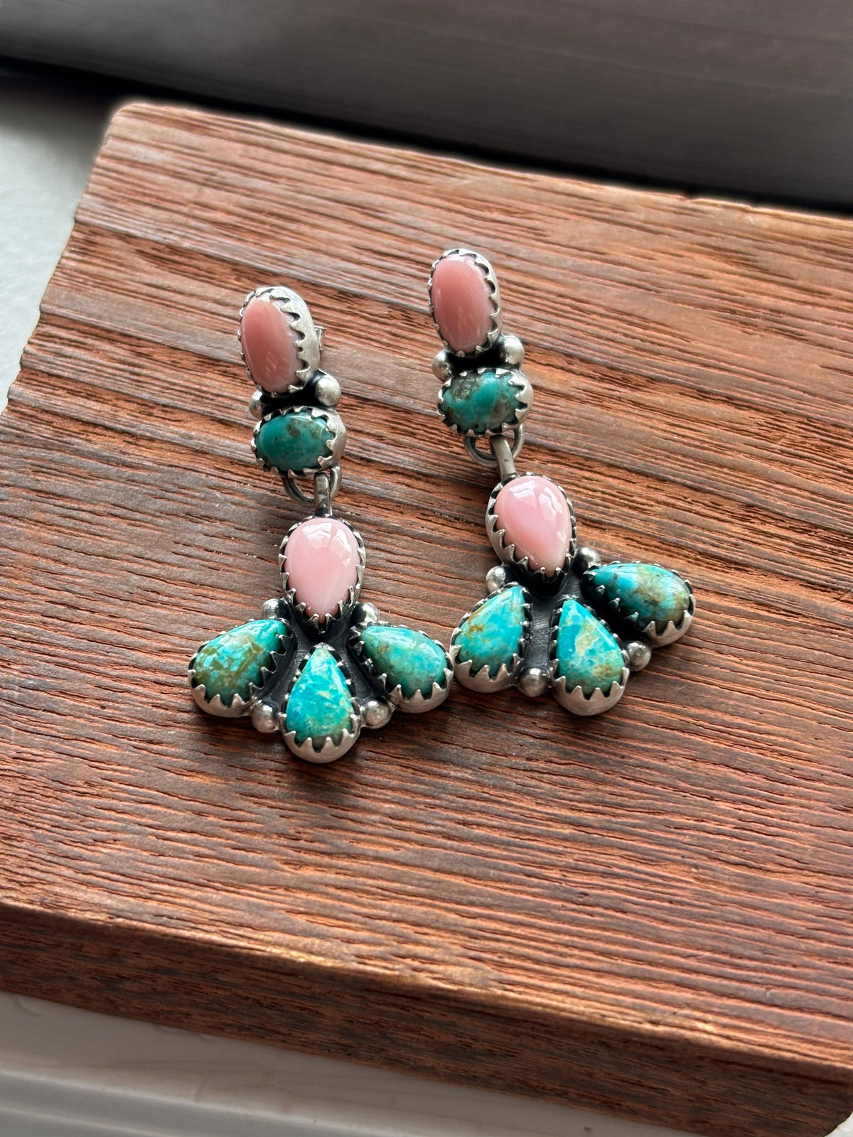 Pink Conch & Turquoise Stud Earrings | 925 Sterling Silver