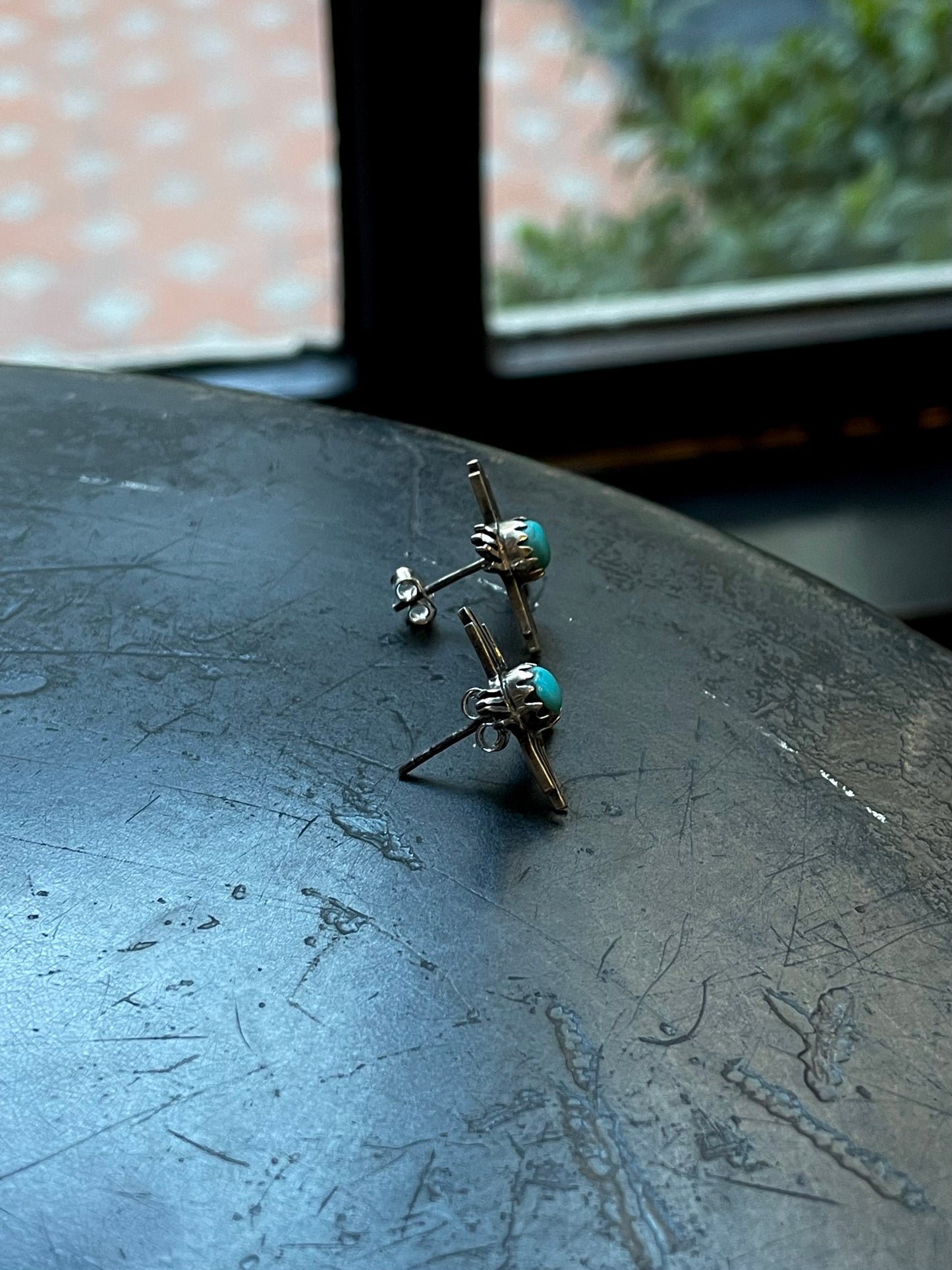 Kingman Turquoise Zia Cross Earrings | 925 Sterling Silver E385