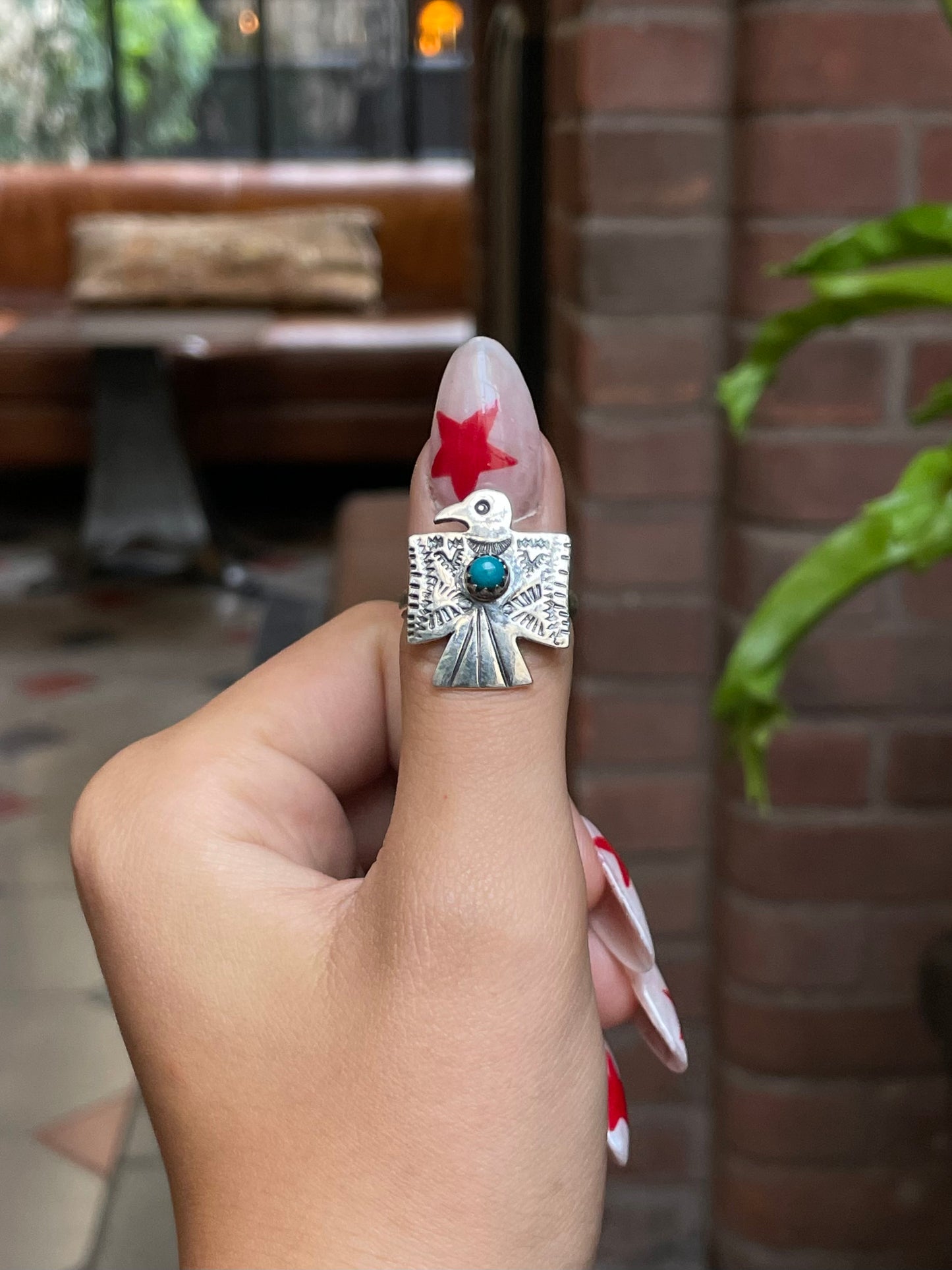 Kingman Turquoise Thunderbird Ring Size 9 | 925 Sterling Silver G502