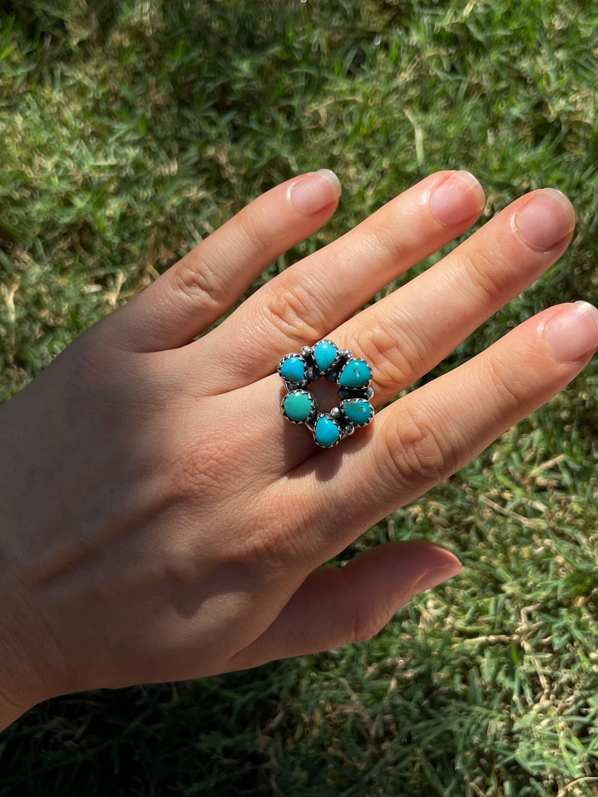 Turquoise Cluster Ring Size 8 | 925 Sterling Silver D297