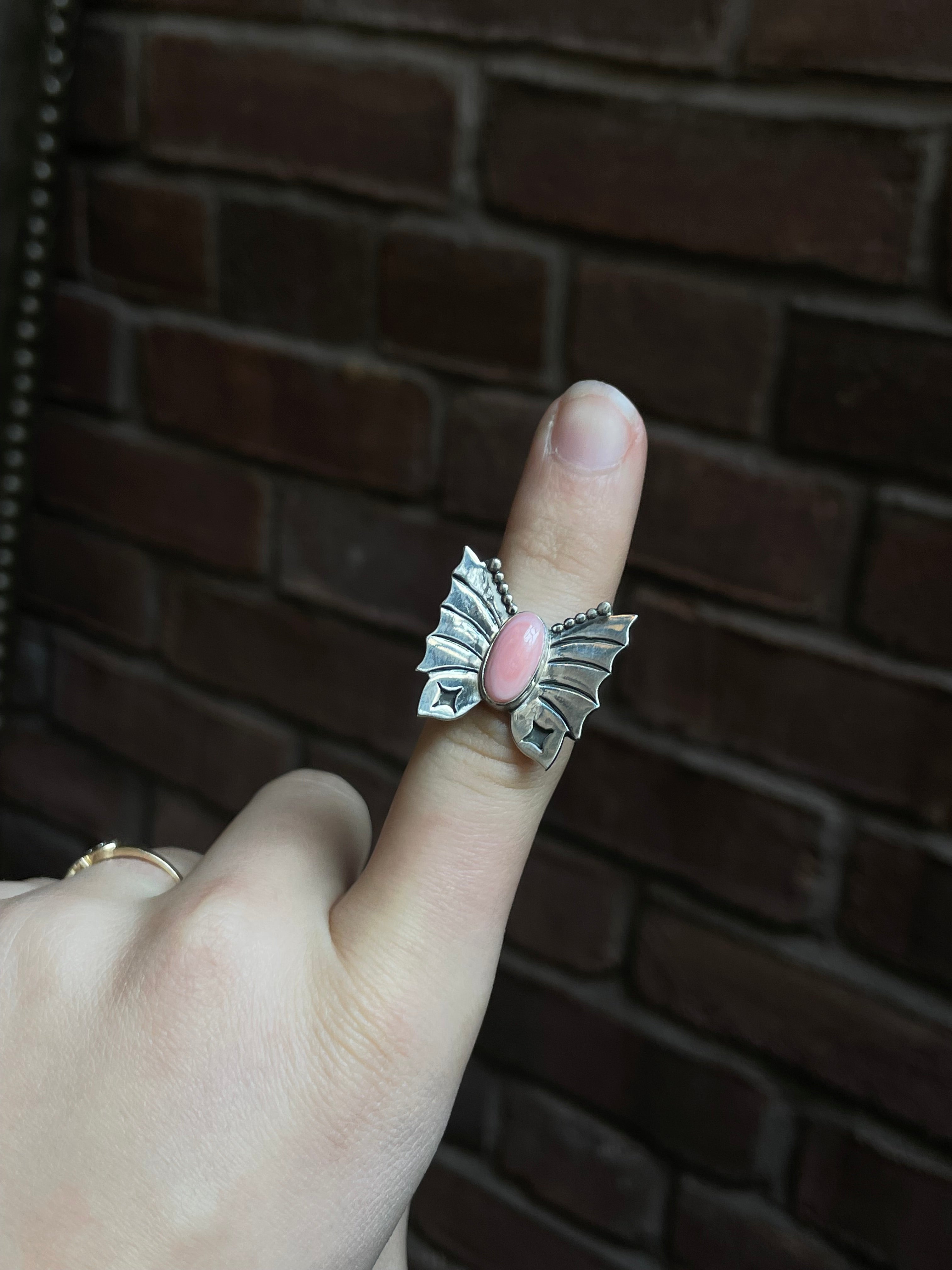 Pink Conch Butterfly Ring Size 7.5 | 925 Sterling Silver Southwest E192