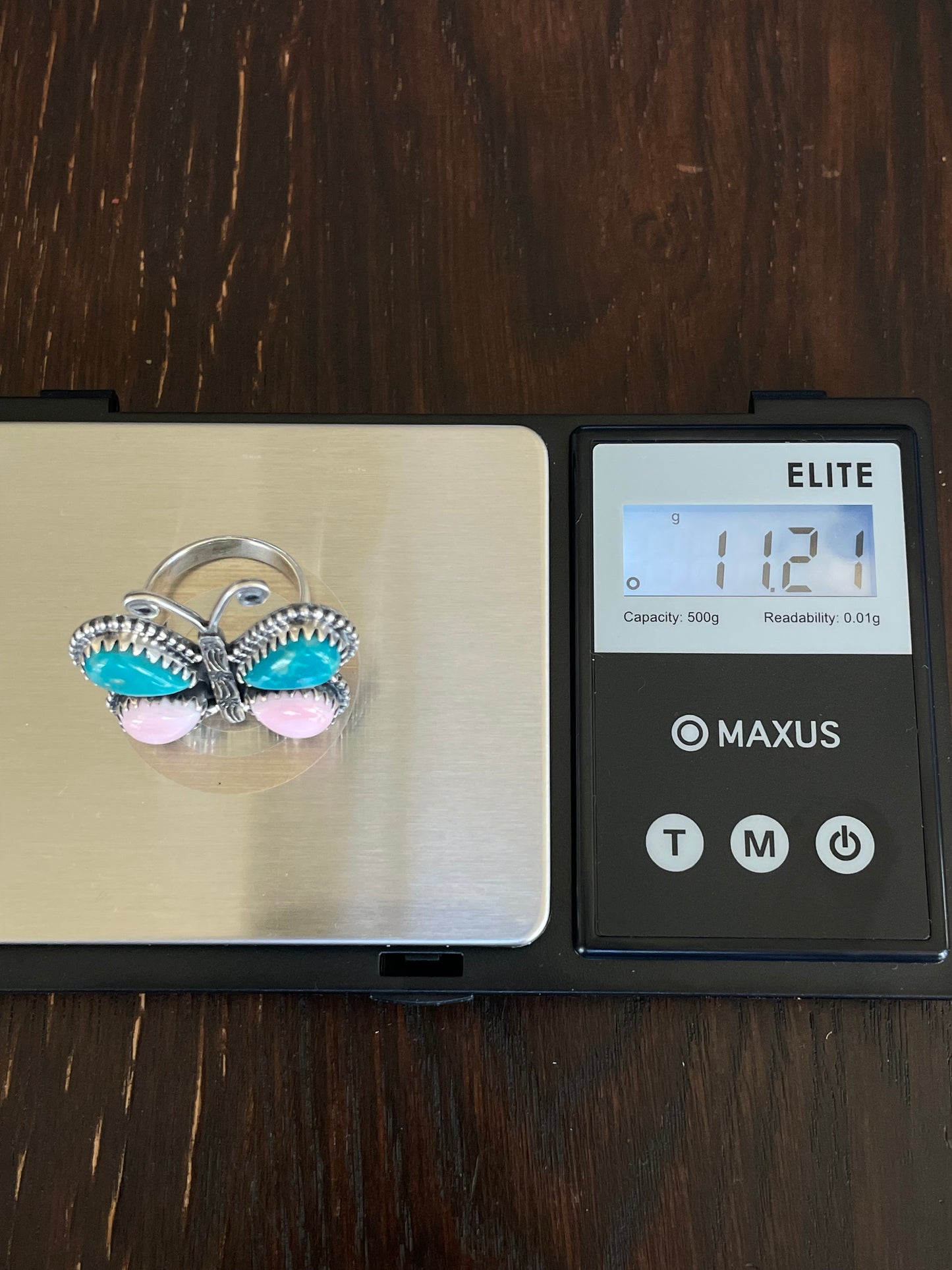 Pink Conch Turquoise Butterfly Ring Size 7 | Sterling Silver E894