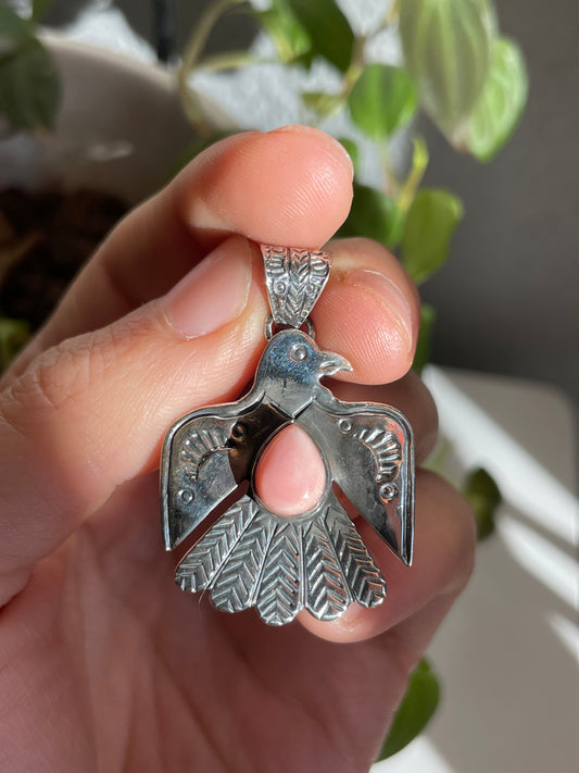 Pink Conch Thunderbird Pendant | Sterling Silver 925 B819