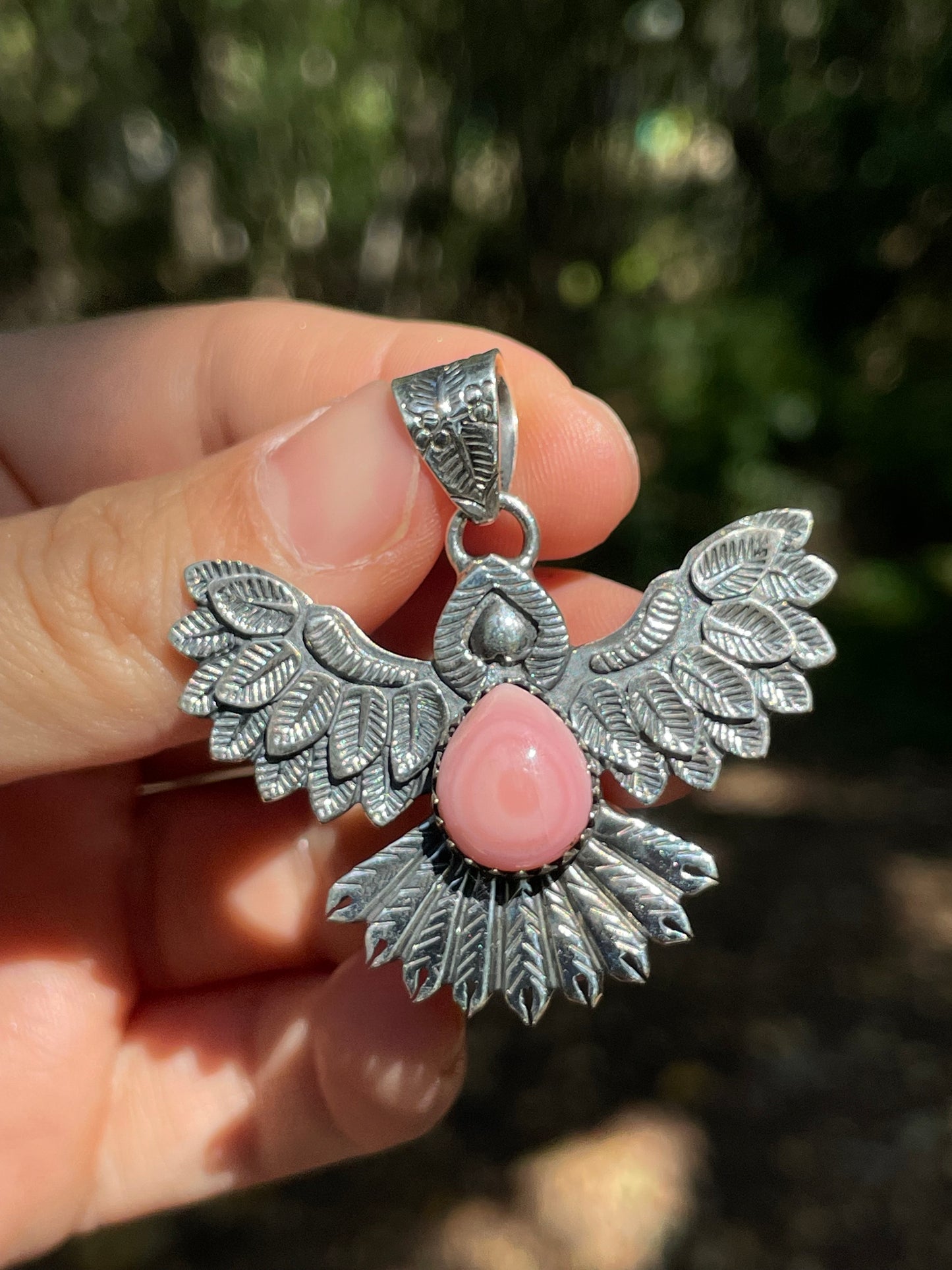 Pink Conch Thunderbird Pendant | Sterling Silver 925 B407