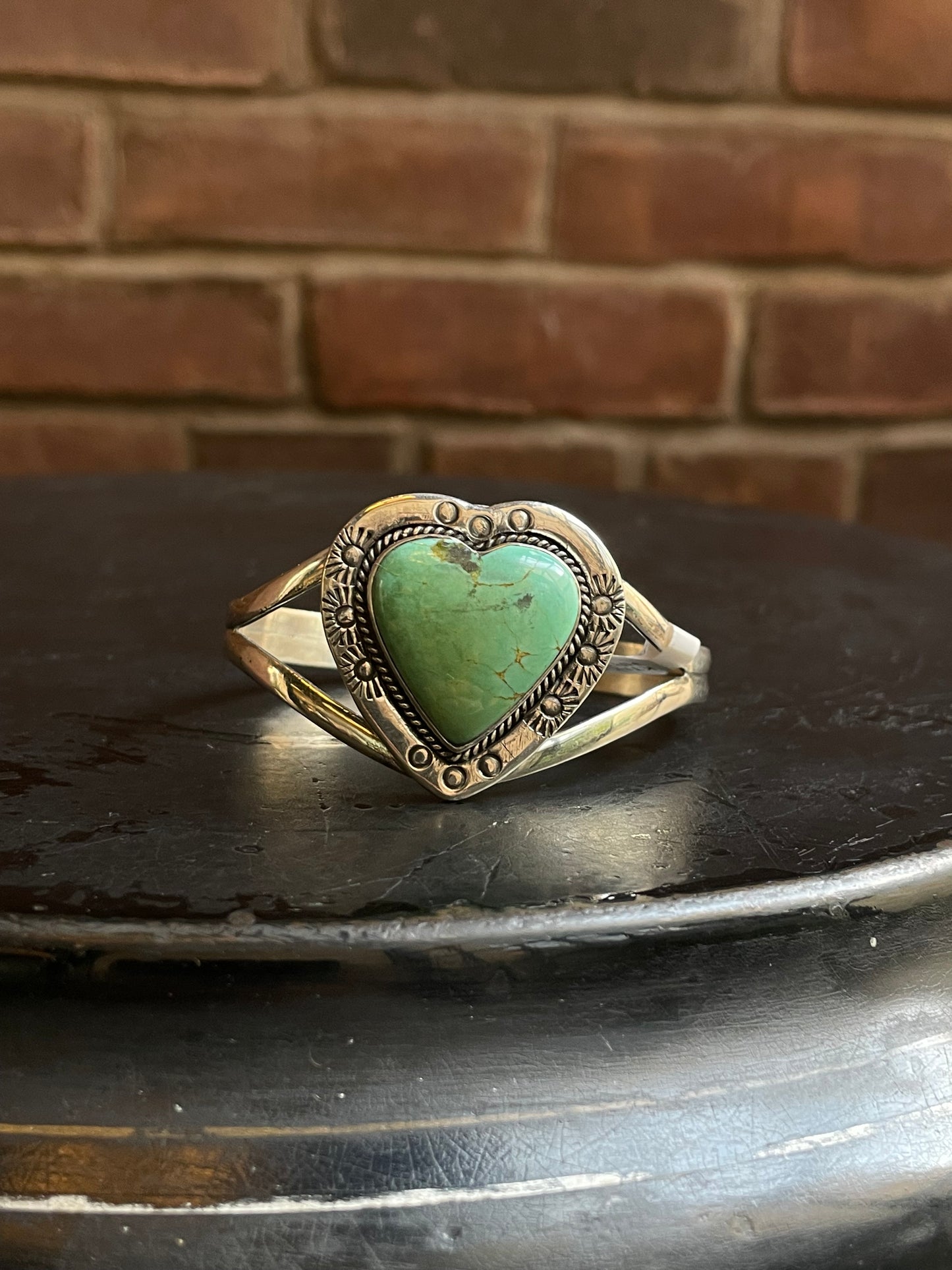 Adjustable Kingman Turquoise Heart Cuff | Sterling Silver | A769