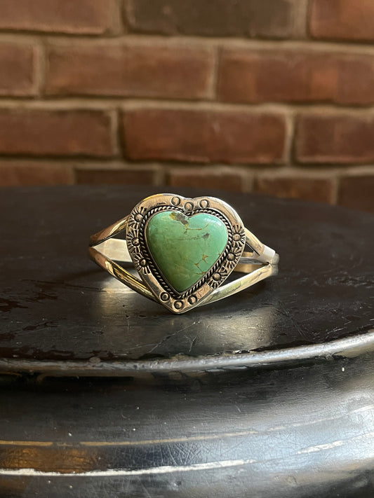 Adjustable Kingman Turquoise Heart Cuff | Sterling Silver | A769