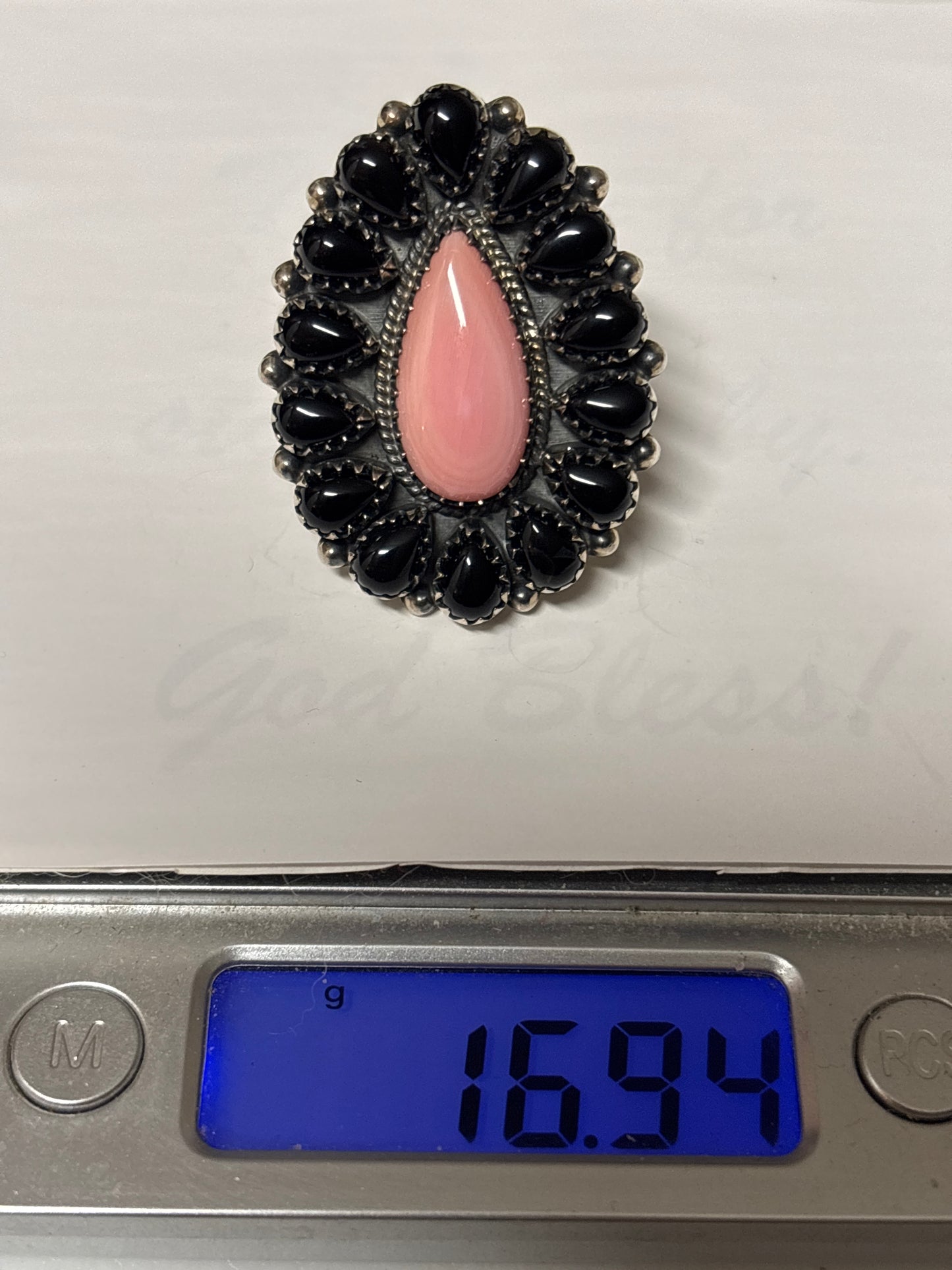 Pink Conch Black Onyx Ring | Sterling Silver | Size 9 C860