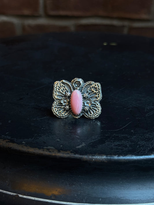 Pink Conch Butterfly Ring Size 7 | 925 Sterling Silver C425