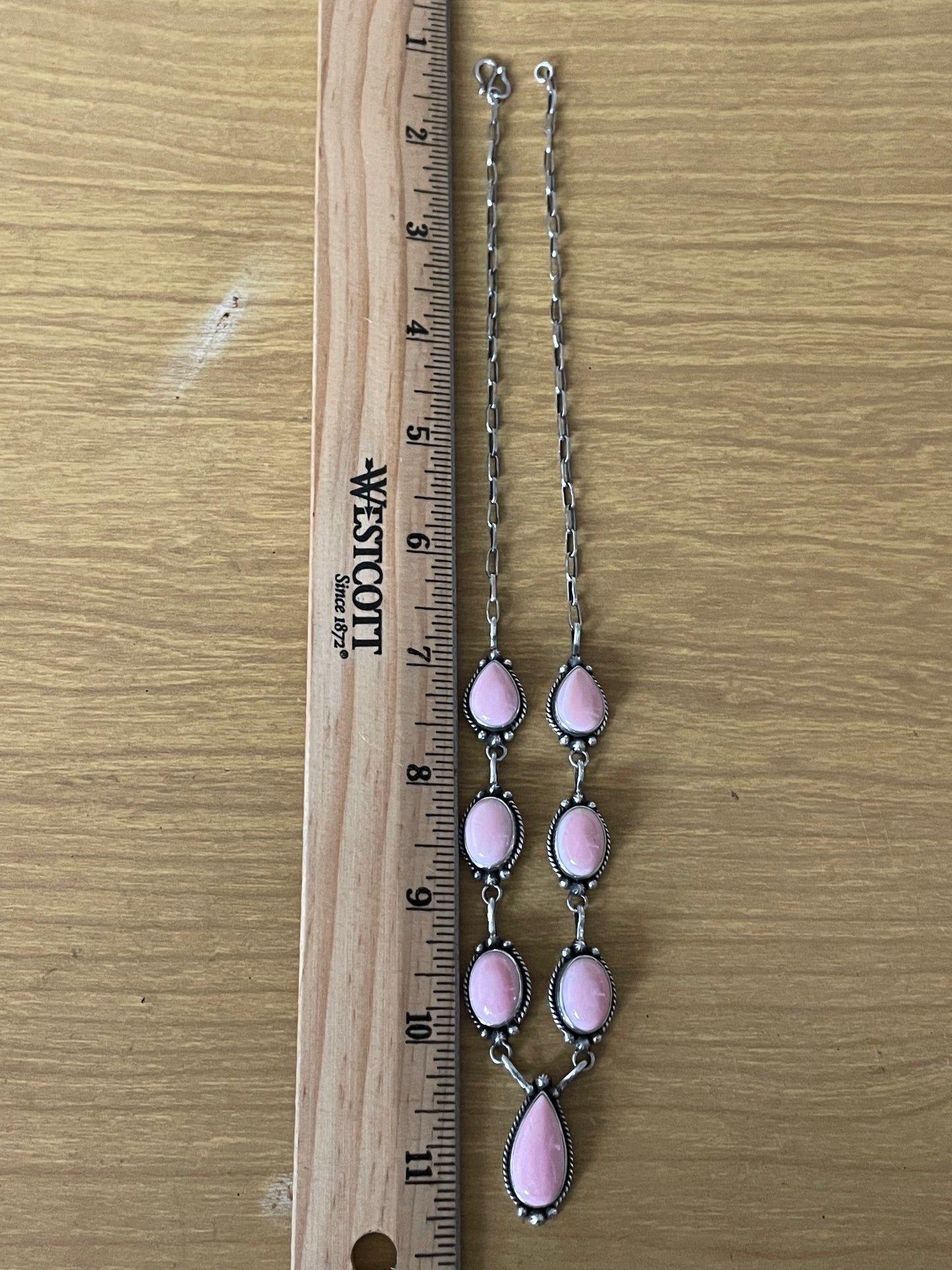 Pink Conch Lariat Necklace | Teardrop Station Drop | 925 Silver E561