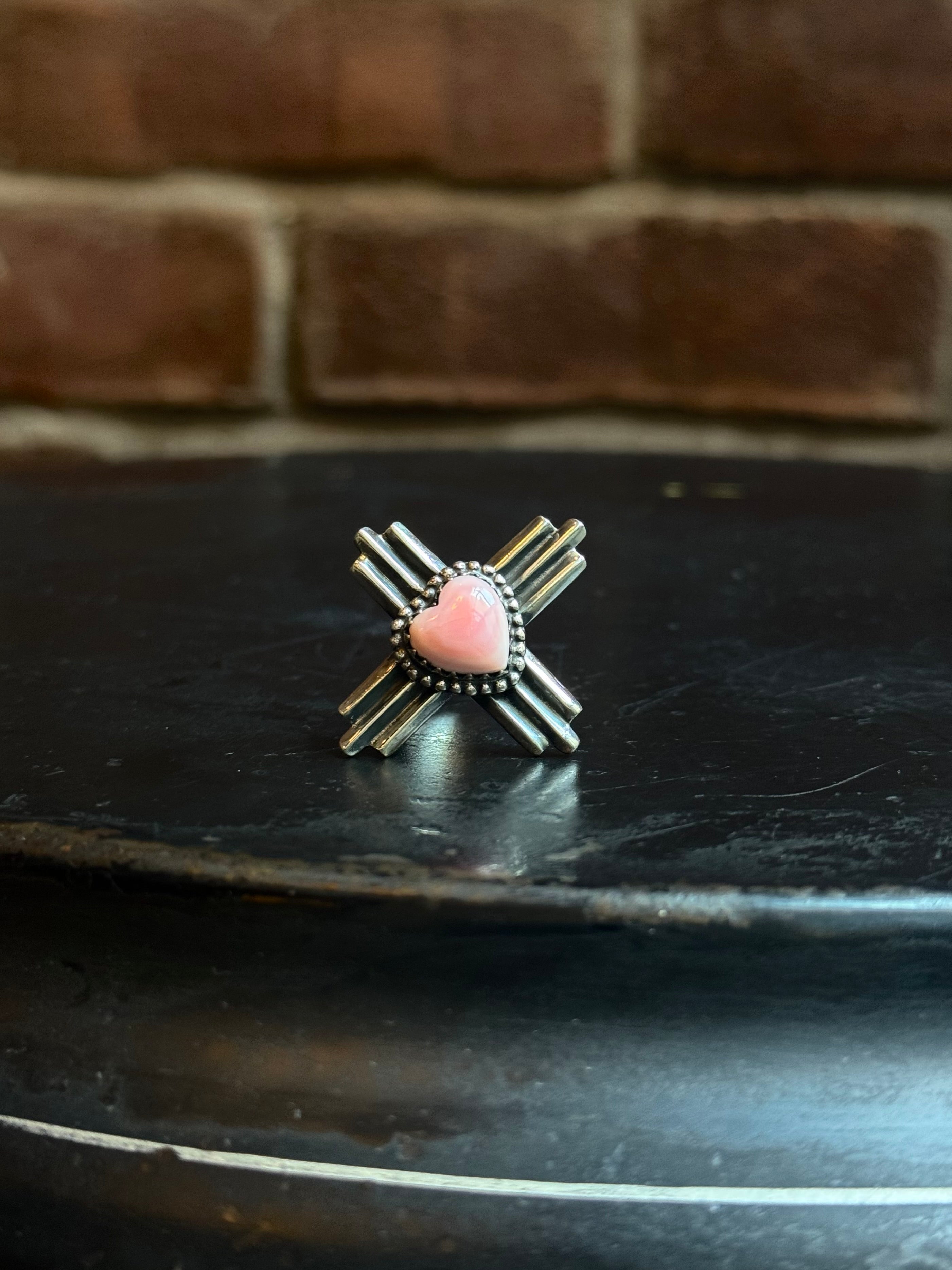 Pink Conch Zia Ring Size 9 | 925 Sterling Silver C444