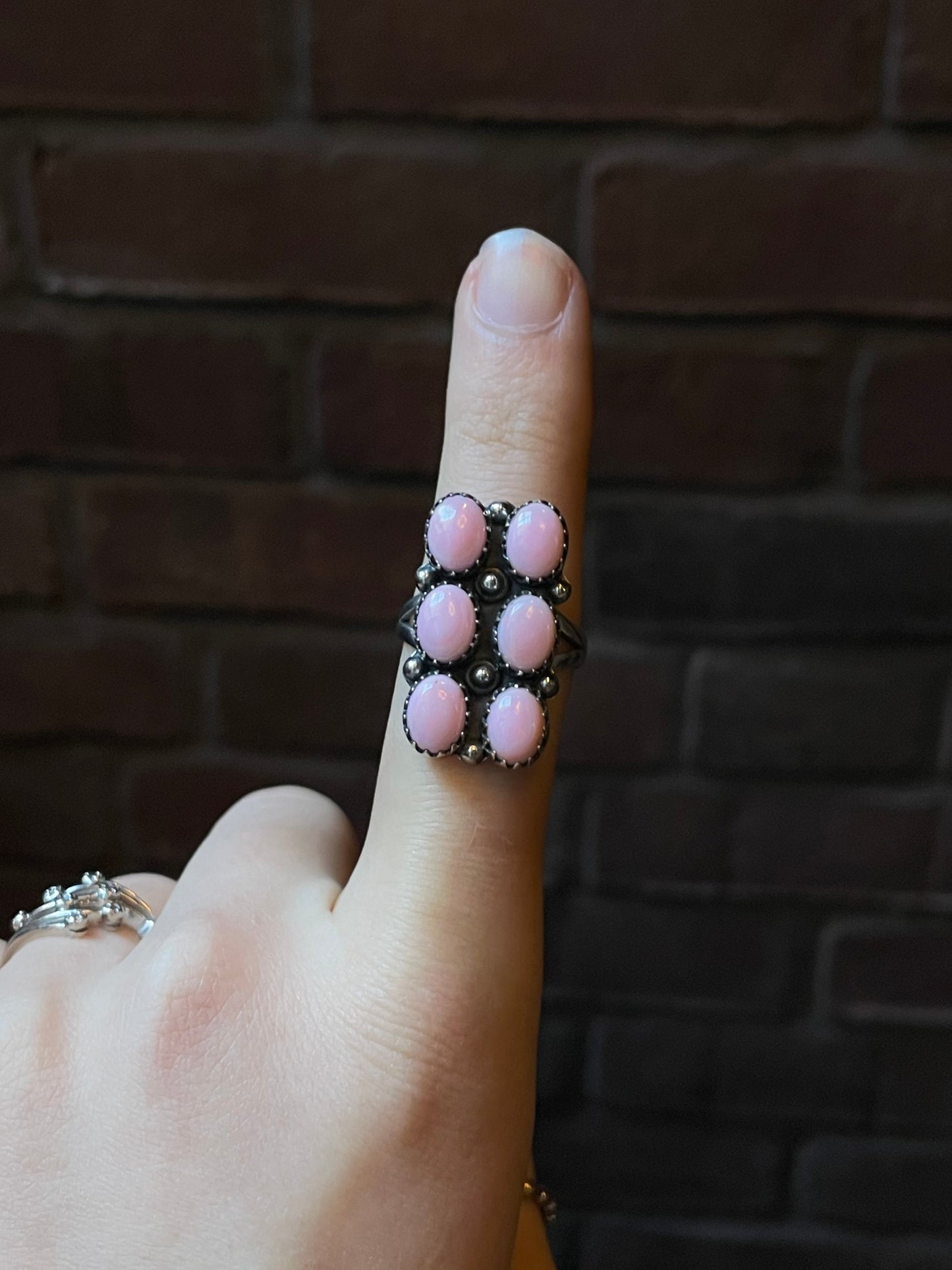 Pink Conch Ring - - Rectangle Cluster | Sterling Silver | Size 9 | A100