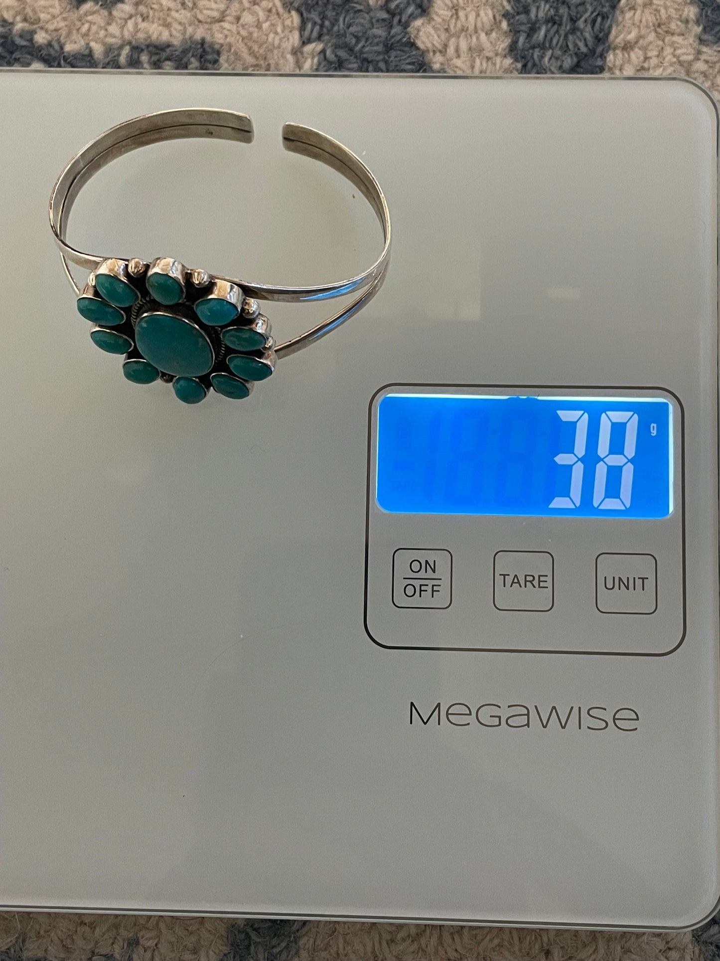 Kingman Turquoise Cluster Cuff Bracelet | 925 Sterling Silver C897