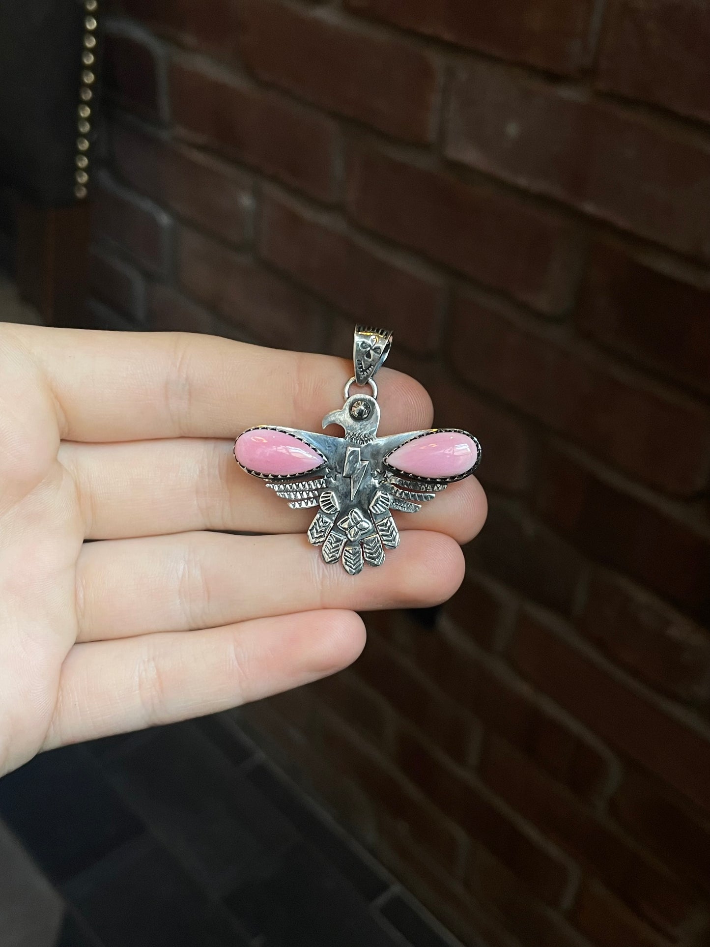 Pink Conch Thunderbird Pendant | Sterling Silver 925 C620