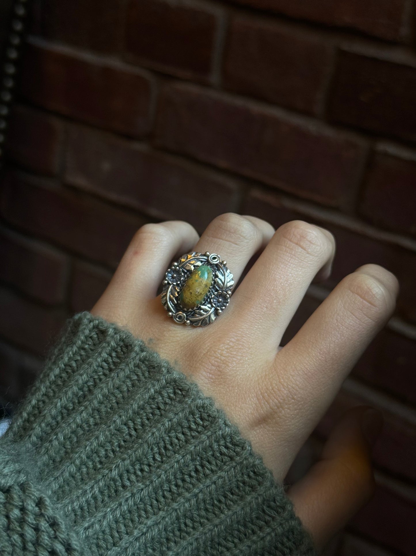 Turquoise Floral Ring Size 8 | 925 Sterling Silver C473