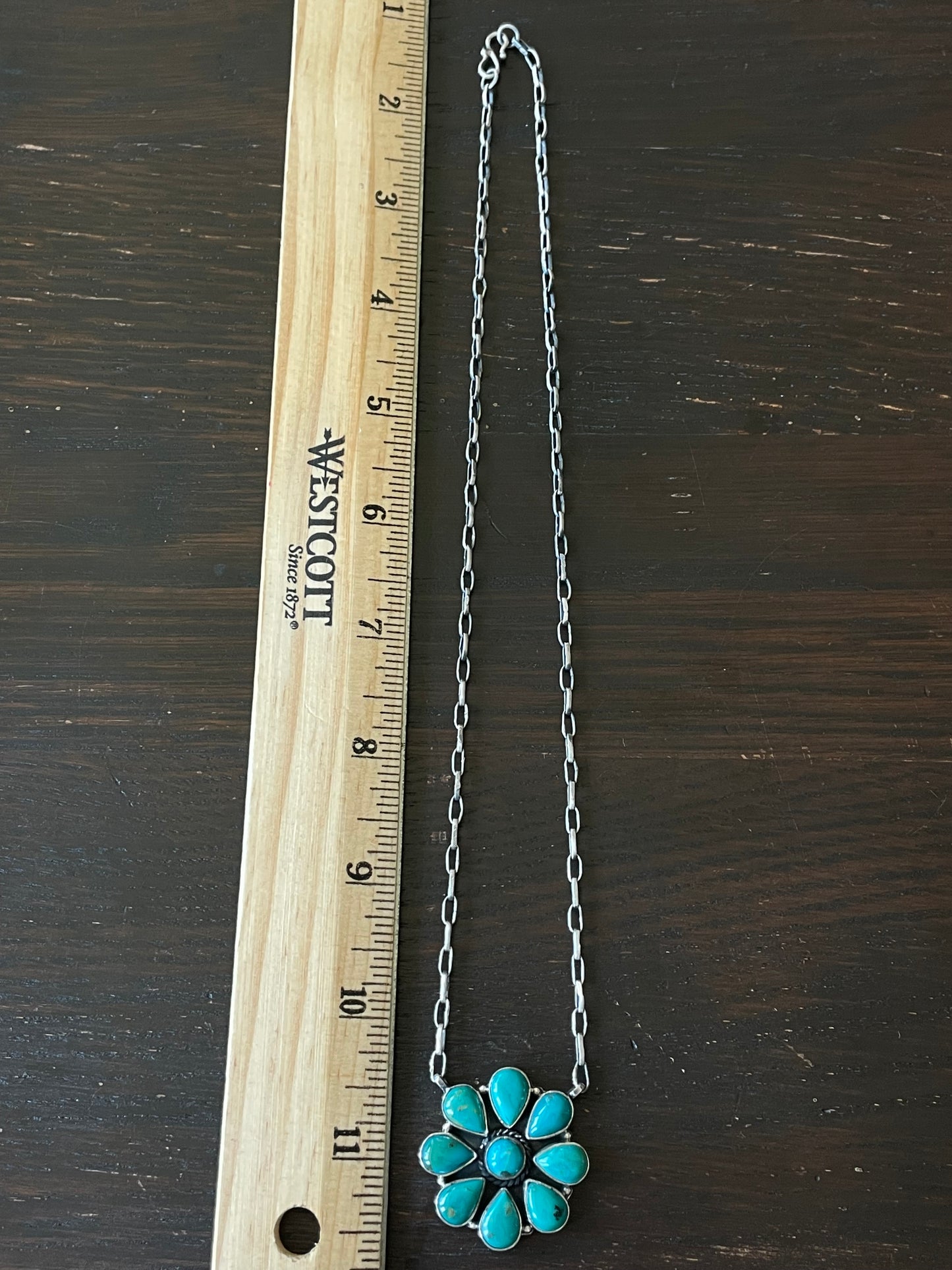 Kingman Turquoise Cluster Necklace | Sterling Silver E829
