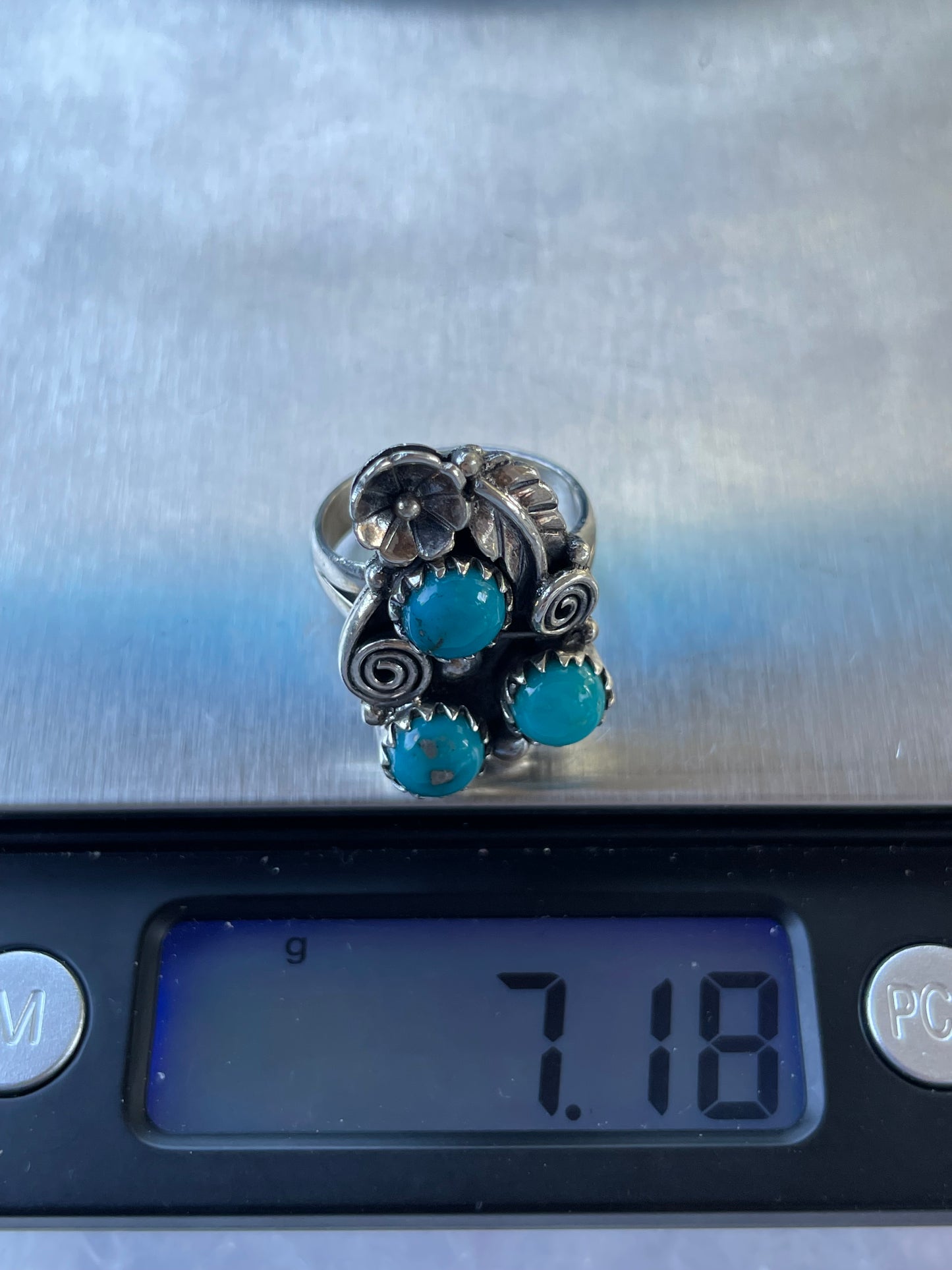 Turquoise Floral Ring Size 6.75 | 925 Sterling Silver B938
