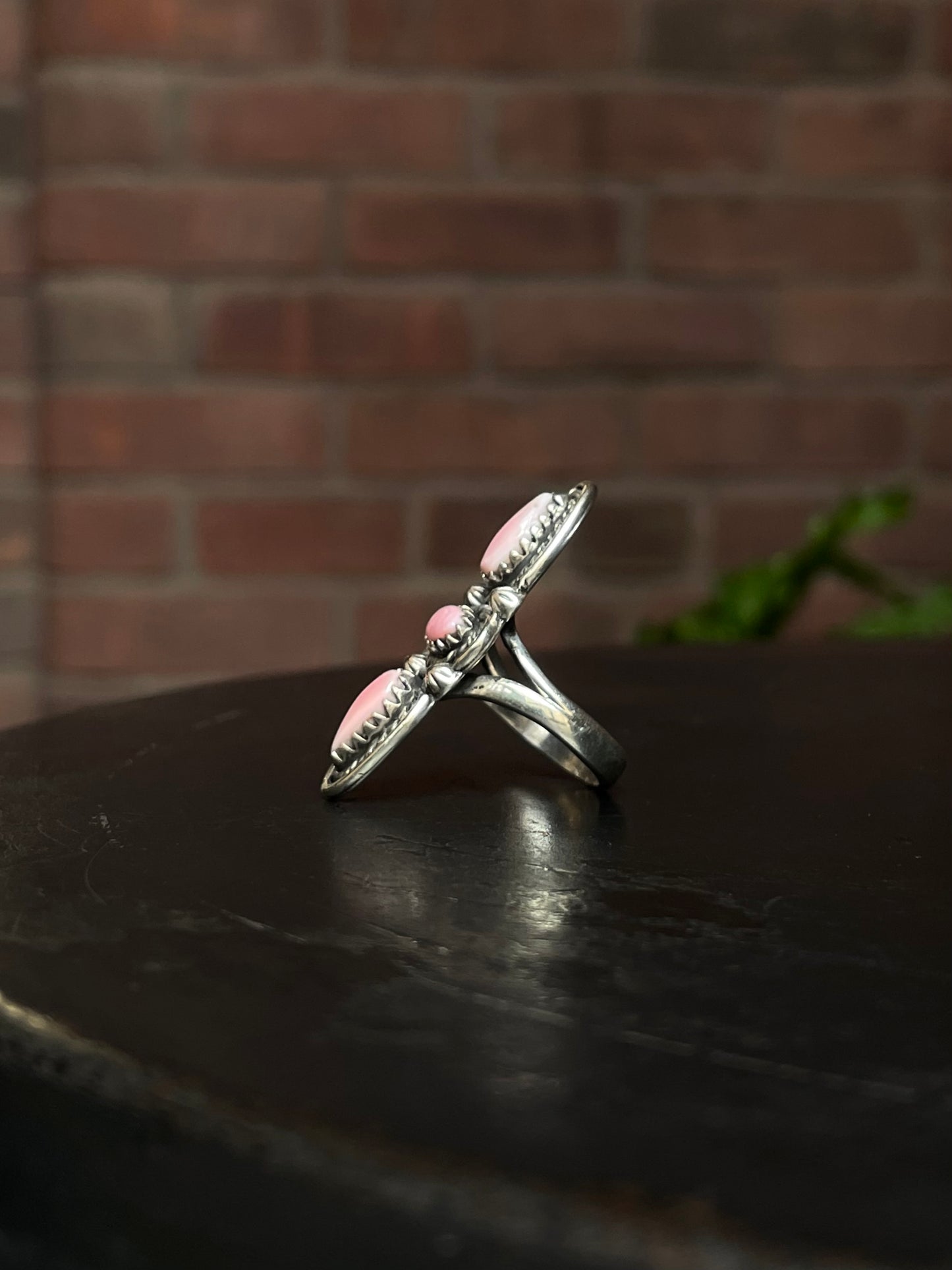 Pink Conch 3 Stone Ring Size 6.5 | 925 Sterling Silver E763