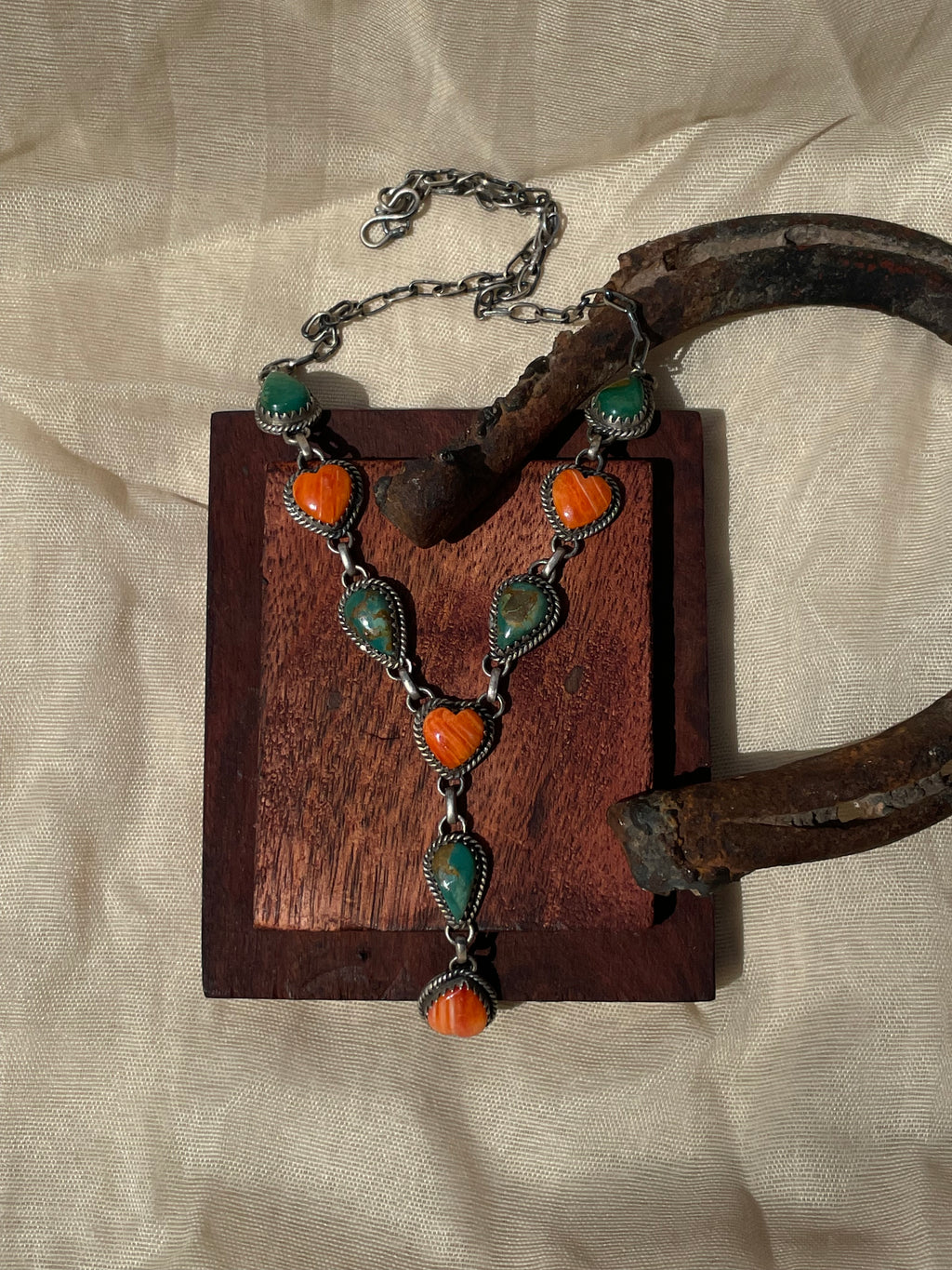 Kingman Turquoise & Spiny Oyster Lariat Necklace | 925 Sterling Silver D317
