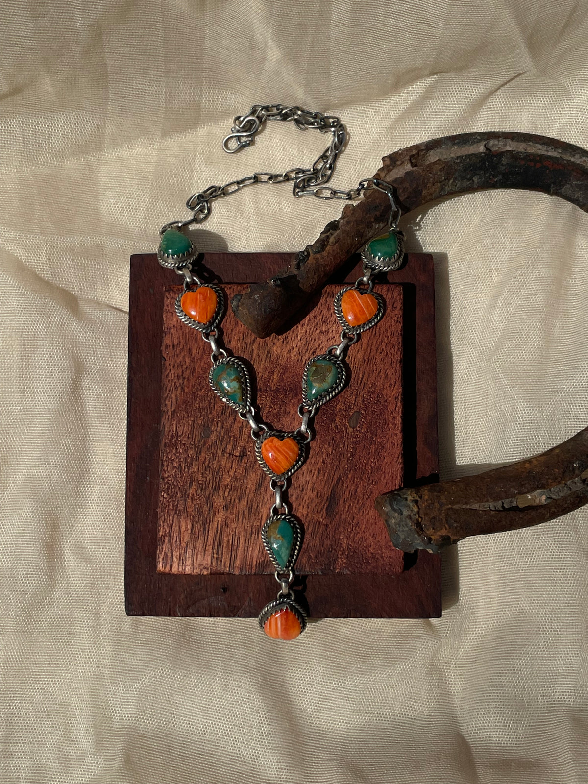 Kingman Turquoise & Spiny Oyster Lariat Necklace | 925 Sterling Silver D317