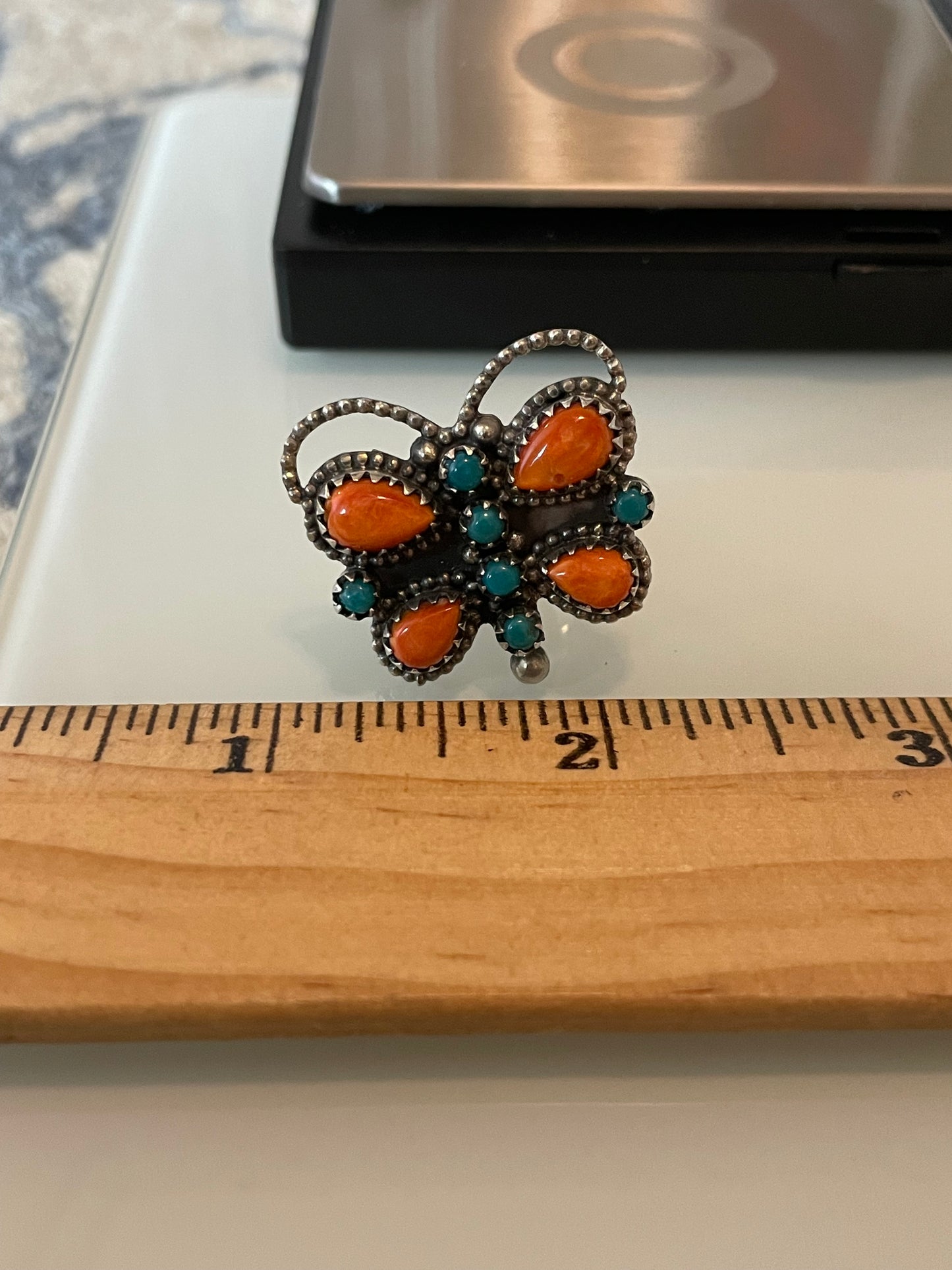 Spiny Oyster & Turquoise Butterfly Ring Size 7 | 925 Sterling Silver G200