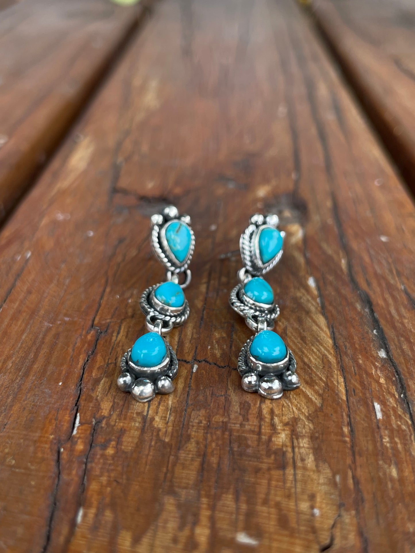 Kingman Turquoise Drop Stud Earrings | 925 Sterling Silver B968