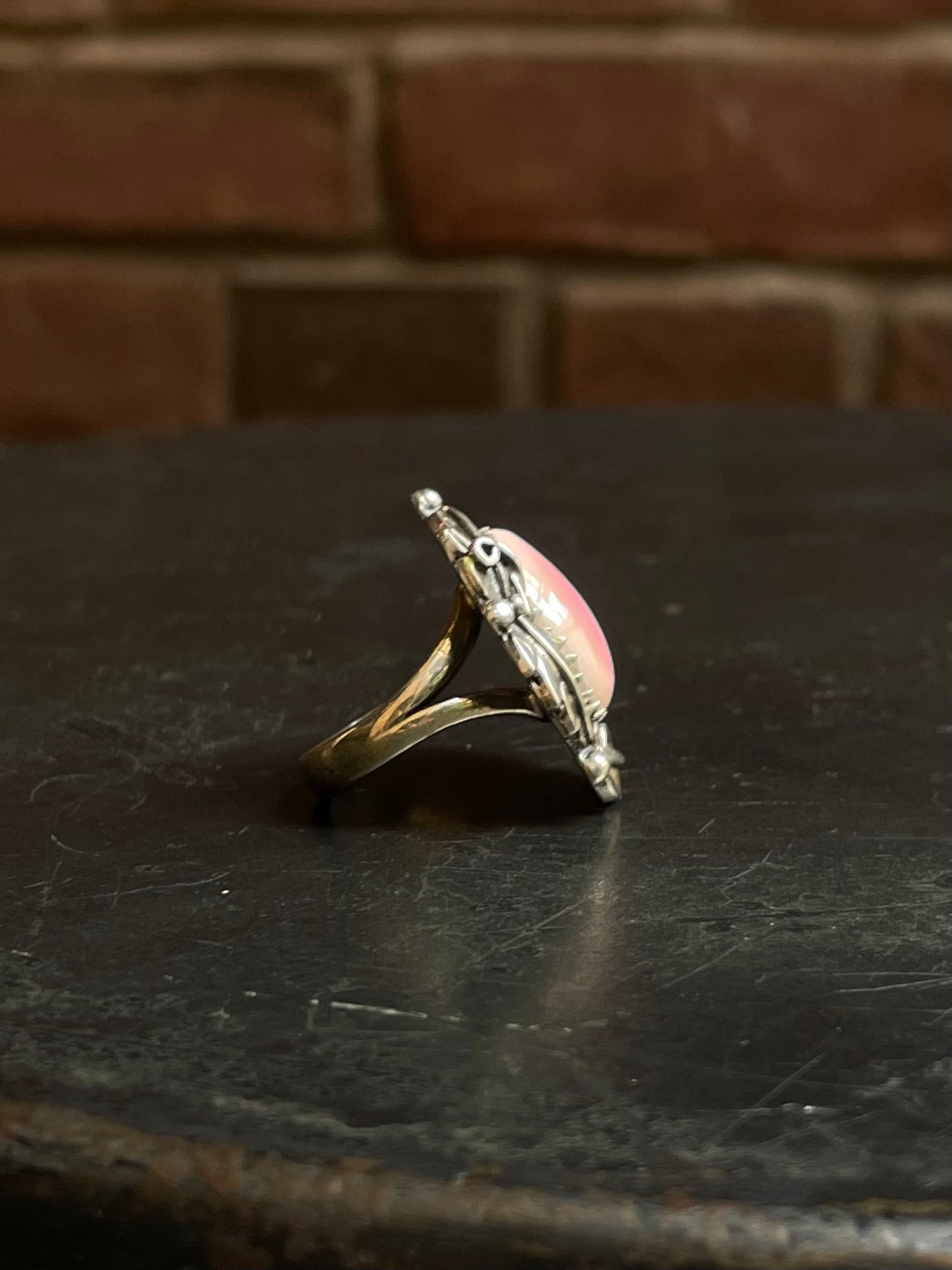 Pink Conch Tear Drop Ring Size 6 | Sterling Silver E903