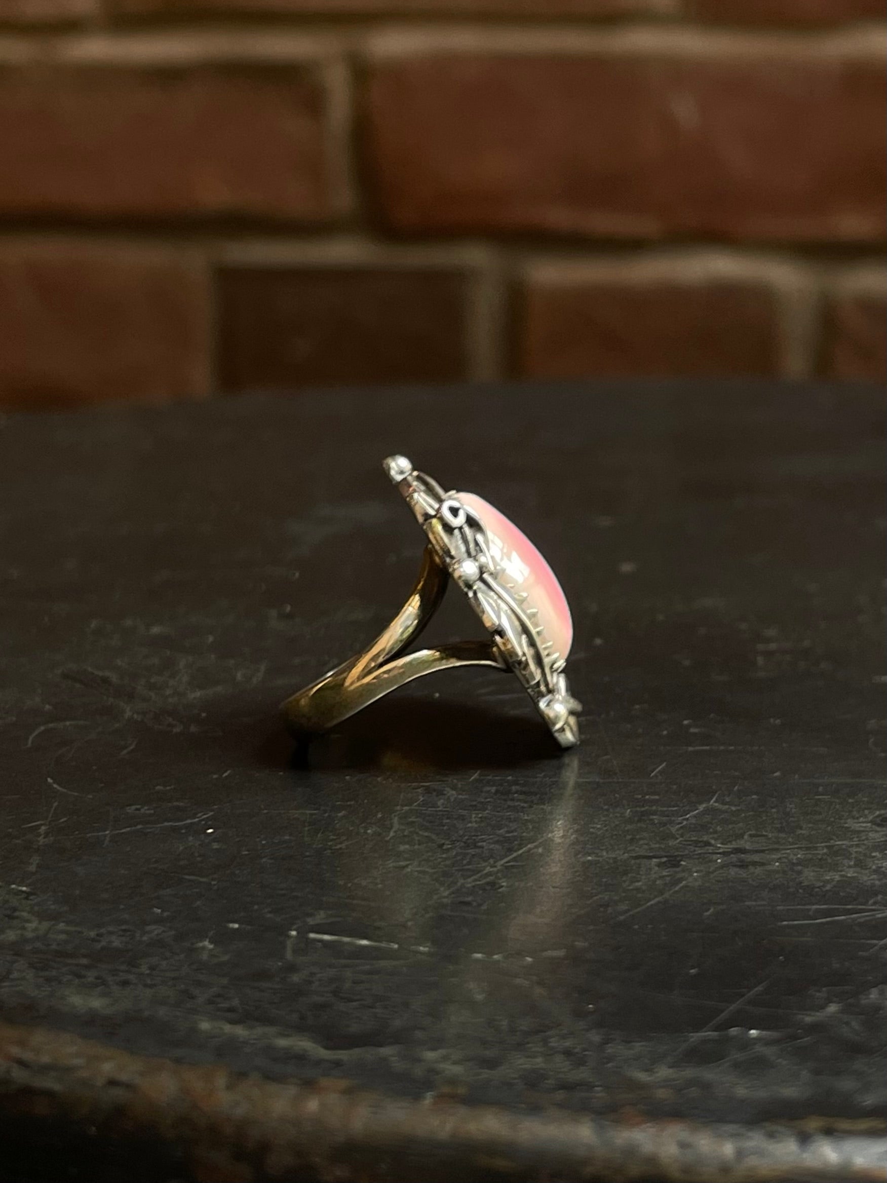 Pink Conch Tear Drop Ring Size 6 | Sterling Silver E903
