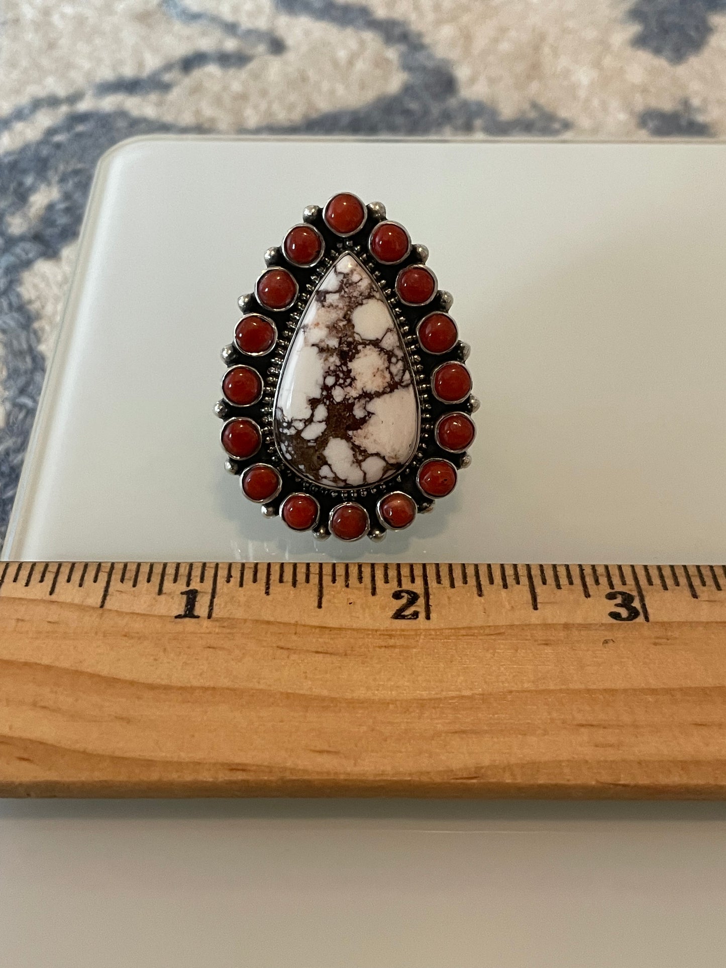 Italian Coral & Wild Horse Ring Size 9 | 925 Sterling Silver G198