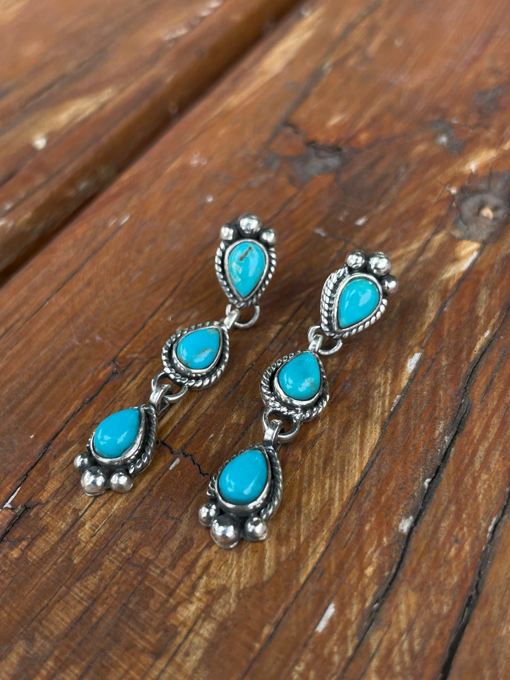 Kingman Turquoise Drop Stud Earrings | 925 Sterling Silver B968