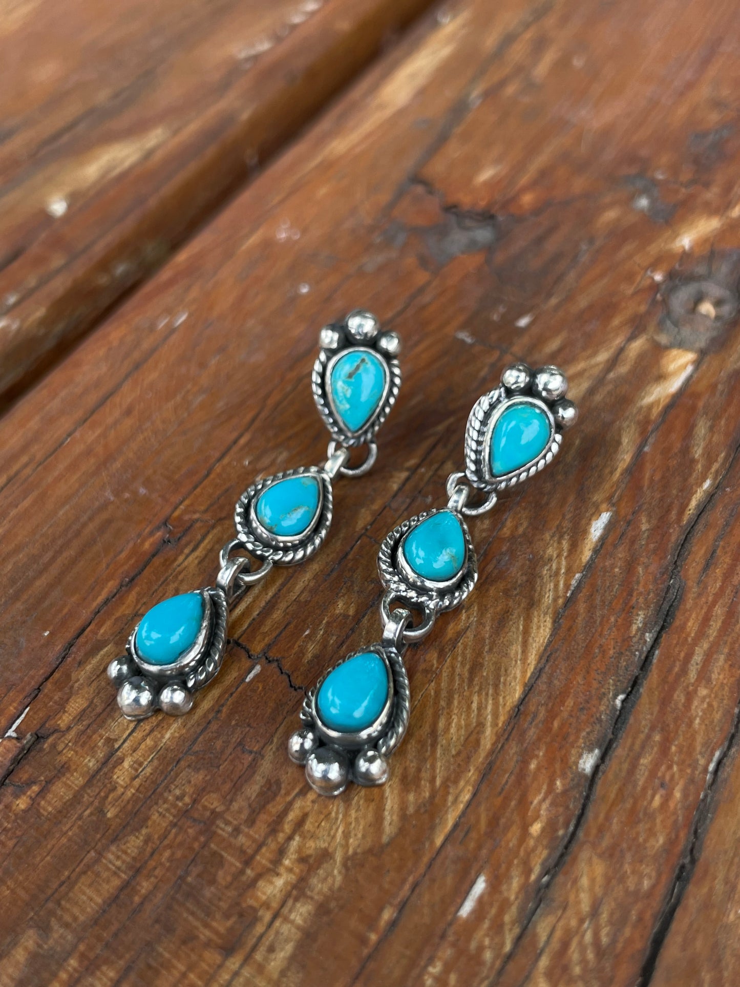 Kingman Turquoise Drop Stud Earrings | 925 Sterling Silver B968