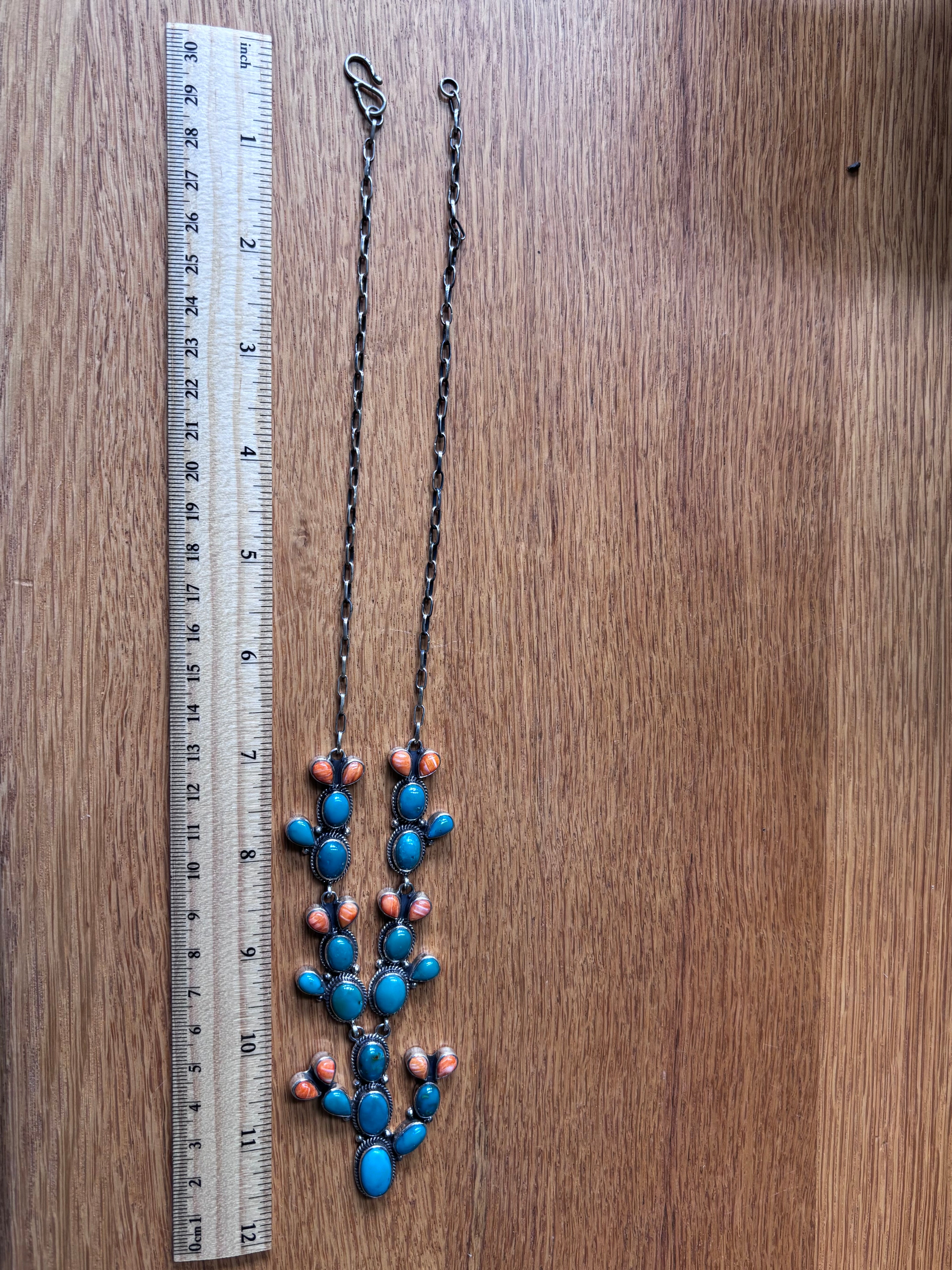 Turquoise Spiny Oyster Prickly Pear Necklace | 925 Sterling Silver A107