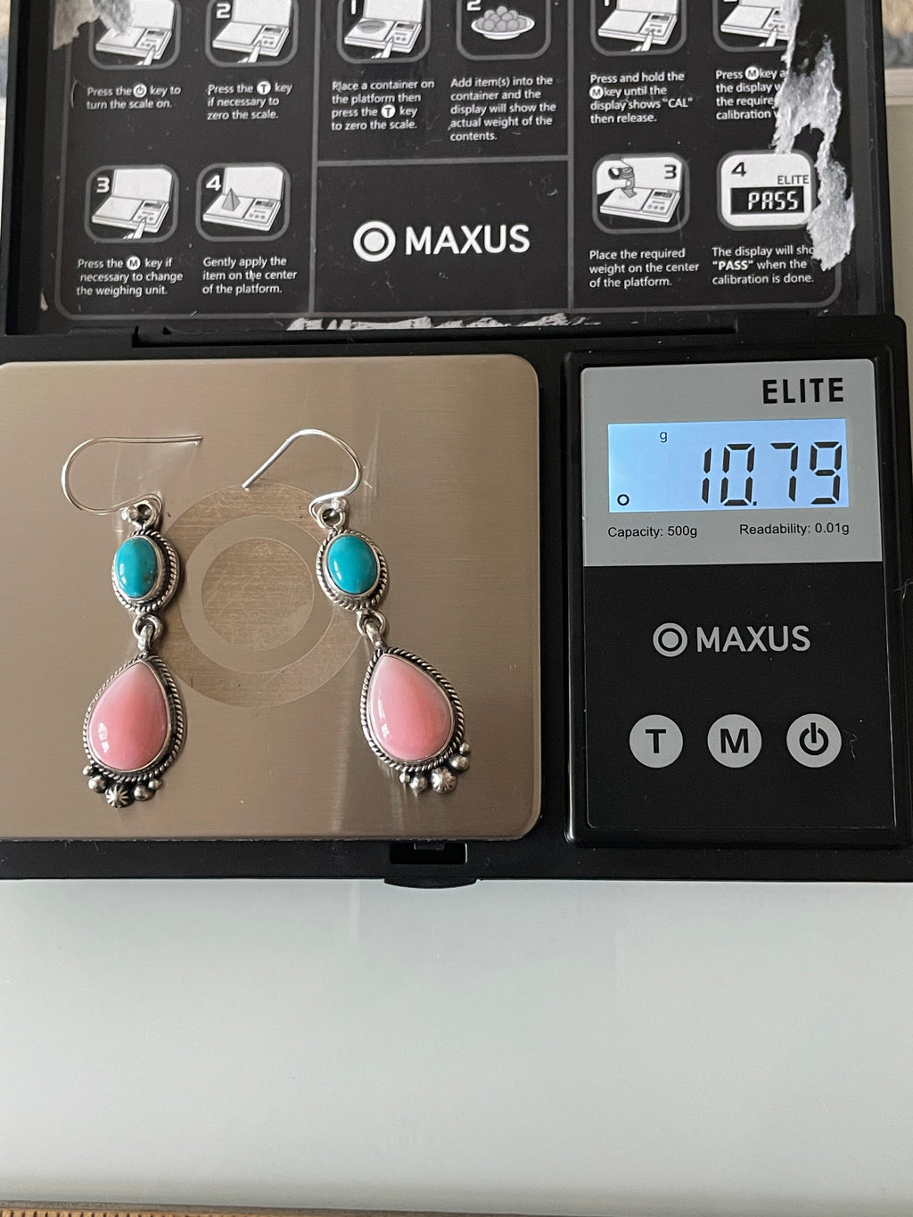 Pink Conch Kingman Turquoise Earrings | Teardrop Drop Hook E667
