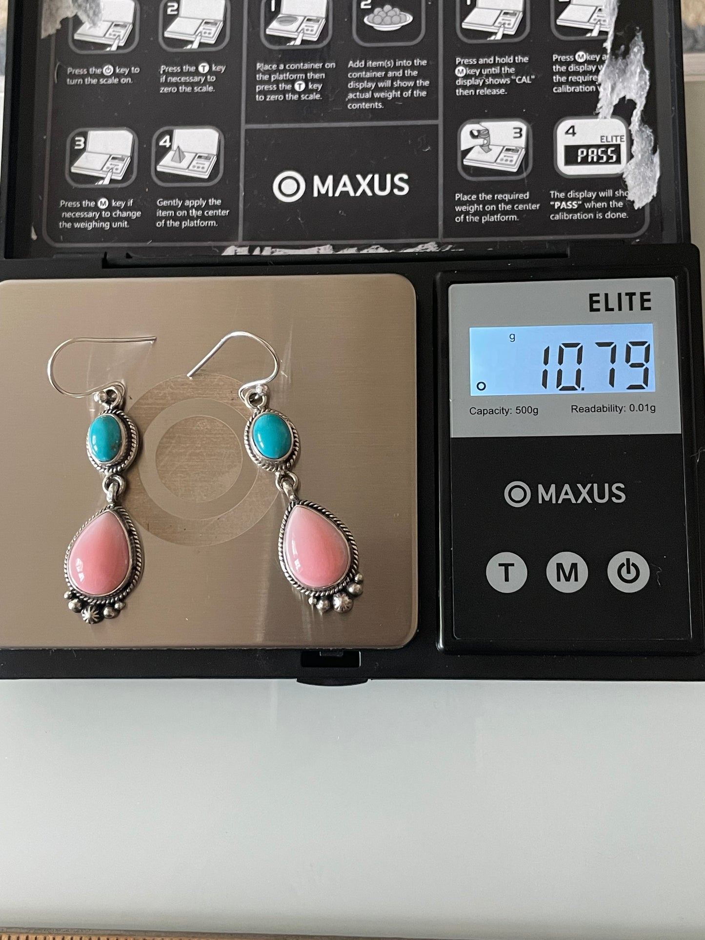 Pink Conch Kingman Turquoise Earrings | Teardrop Drop Hook E667