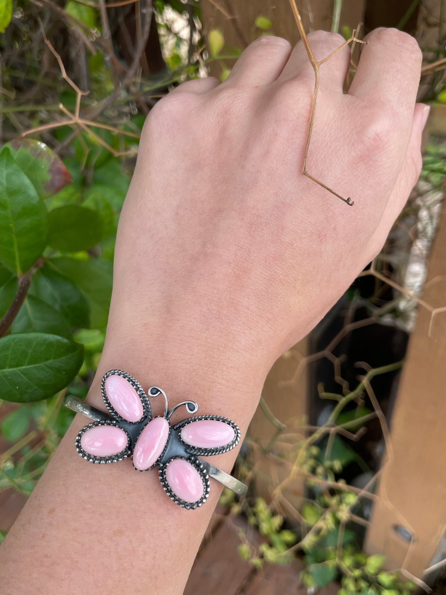 Pink Conch Butterfly Cuff Bracelet | 925 Sterling Silver B985