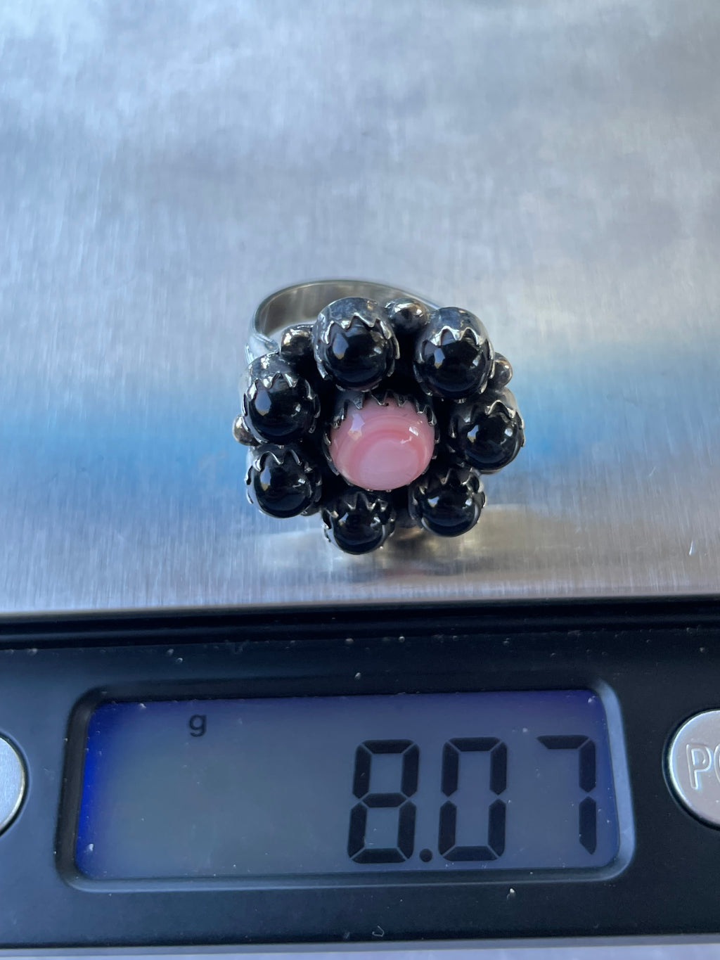 Pink Conch & Black Onyx Ring Size 7 | 925 Sterling Silver B942