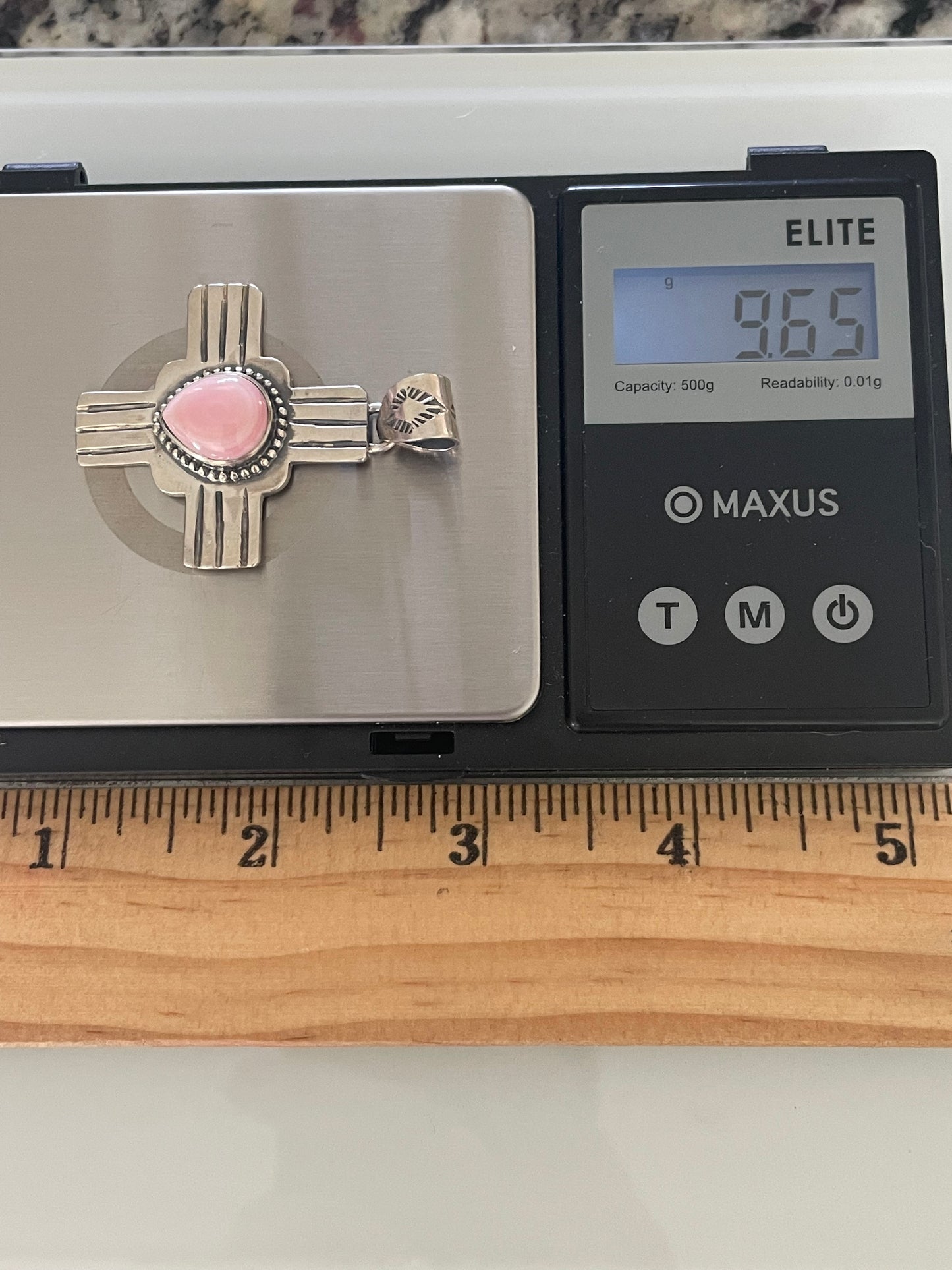 Pink Conch Zia Cross Pendant | Sterling Silver G446