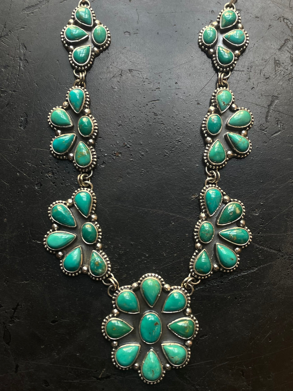 Kingman Turquoise Cluster Flroal Lariat Necklace | 925 Sterling Silver G604