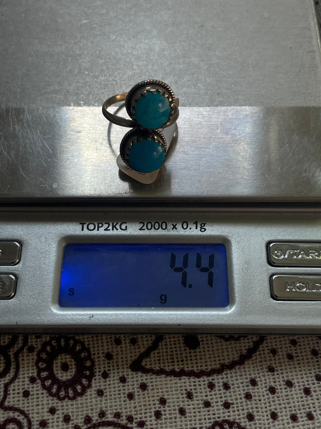 Turquoise Double Stone Ring | 925 Sterling Silver | Size 7 D358