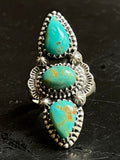 Kingman Turquoise Triple Stone Ring | Sterling Silver | Size 5.75 G308