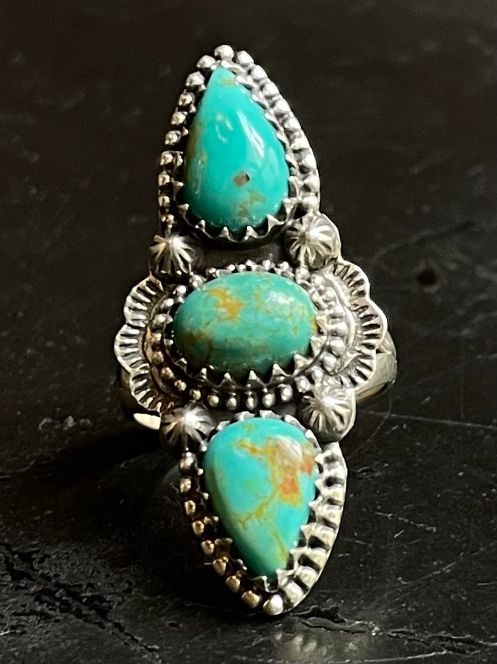 Kingman Turquoise Triple Stone Ring | Sterling Silver | Size 5.75 G308