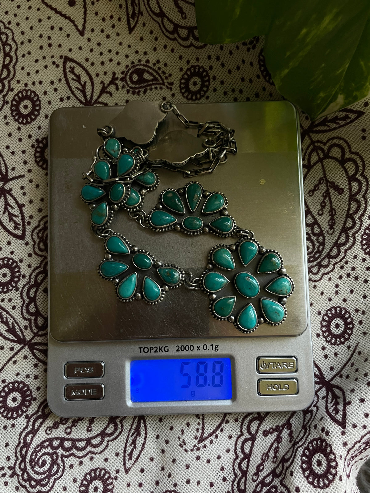 Turquoise Floral Cluster Necklace | 925 Sterling Silver D259