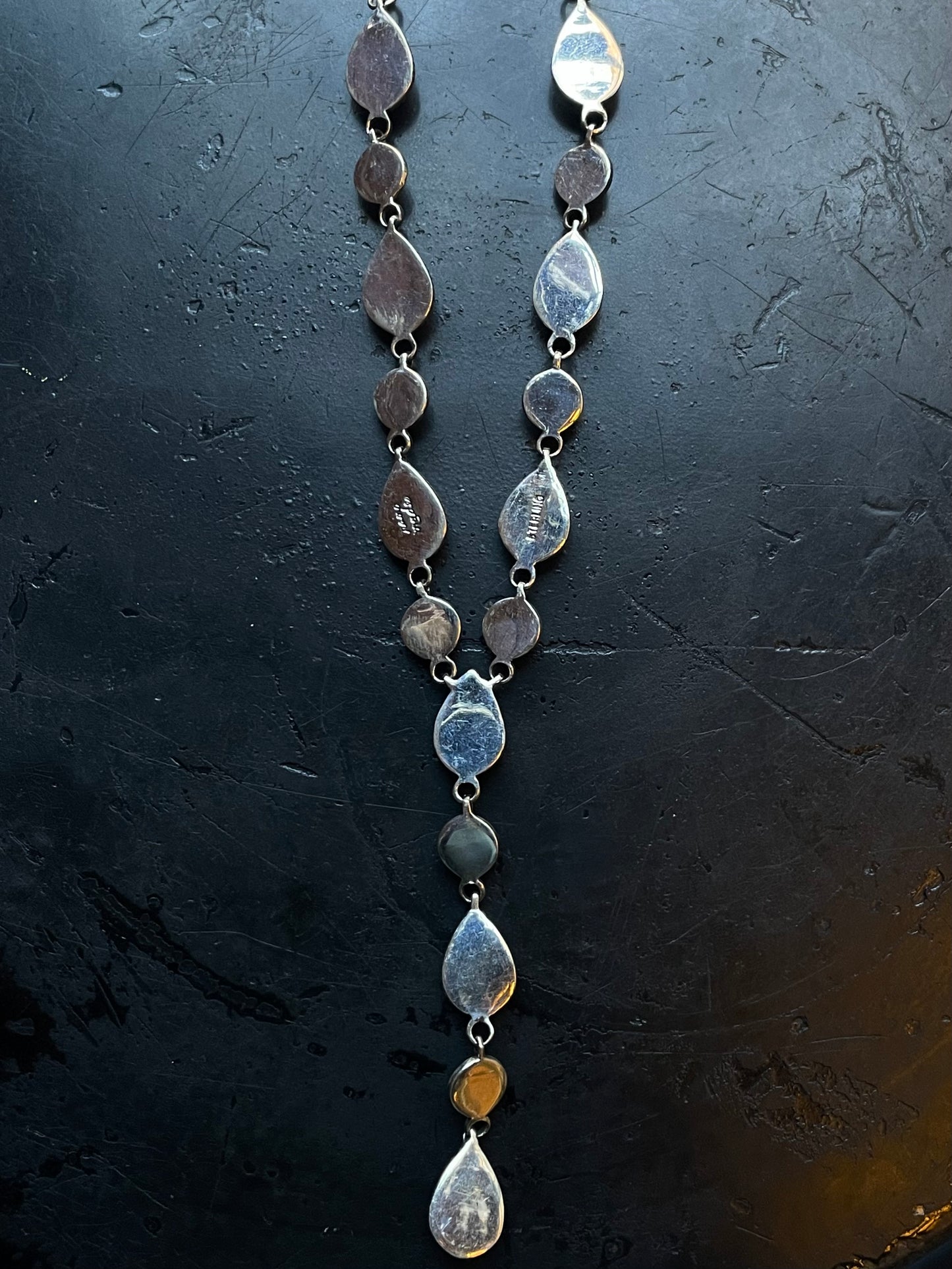 Pink Conch Lariat Necklace | Teardrop Station Drop | 925 Silver E566
