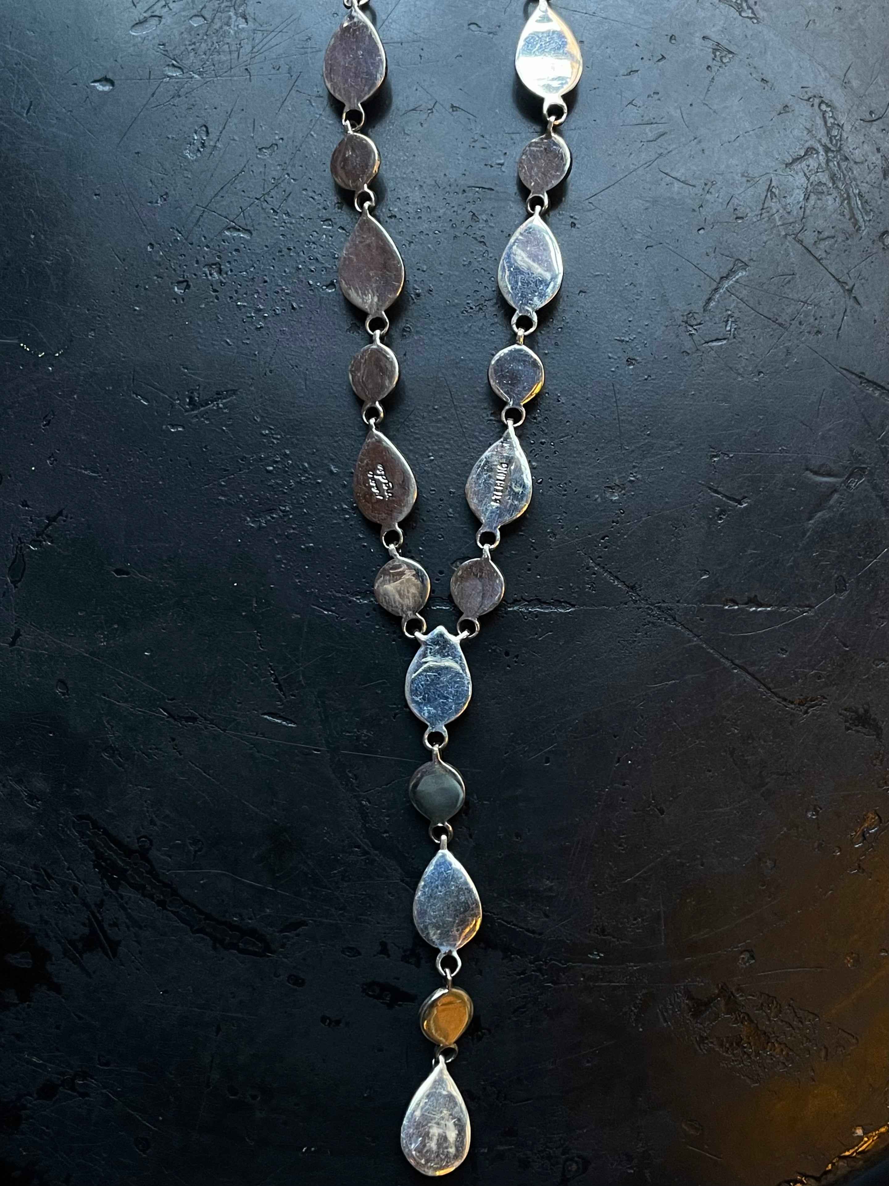 Pink Conch Lariat Necklace | Teardrop Station Drop | 925 Silver E566