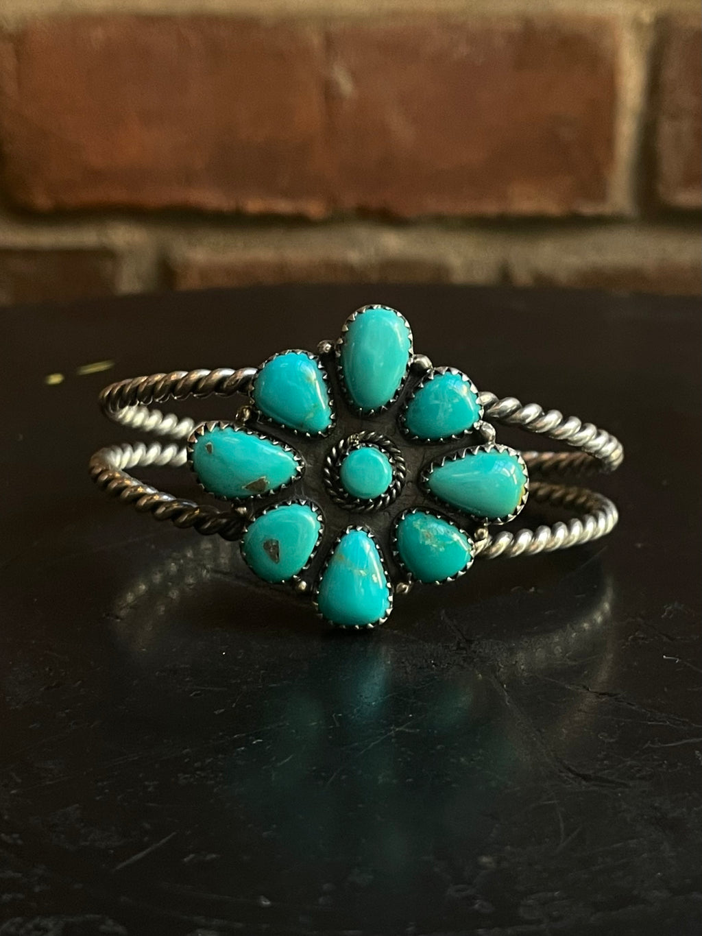 Kingman Turquoise Flower Cuff Bracelet | 925 Sterling Silver G677