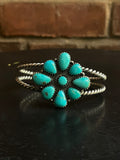 Kingman Turquoise Flower Cuff Bracelet | 925 Sterling Silver G677