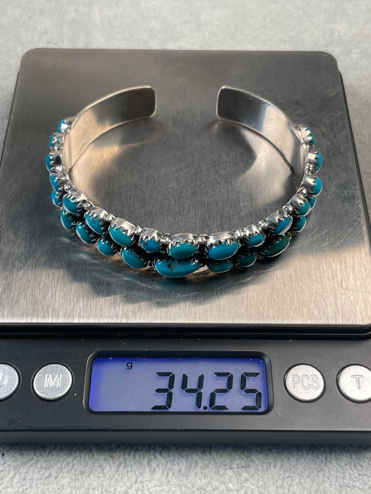Kingman Turquoise Cluster Cuff Bracelet | Sterling Silver D143