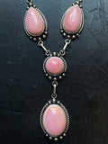 Pink Conch Lariat Necklace | Graduated Oval Stations | 925 Silver E574
