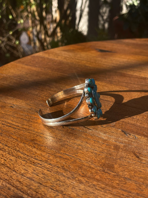Kingman Turquoise Cluster Cuff Bracelet | 925 Sterling Silver C897